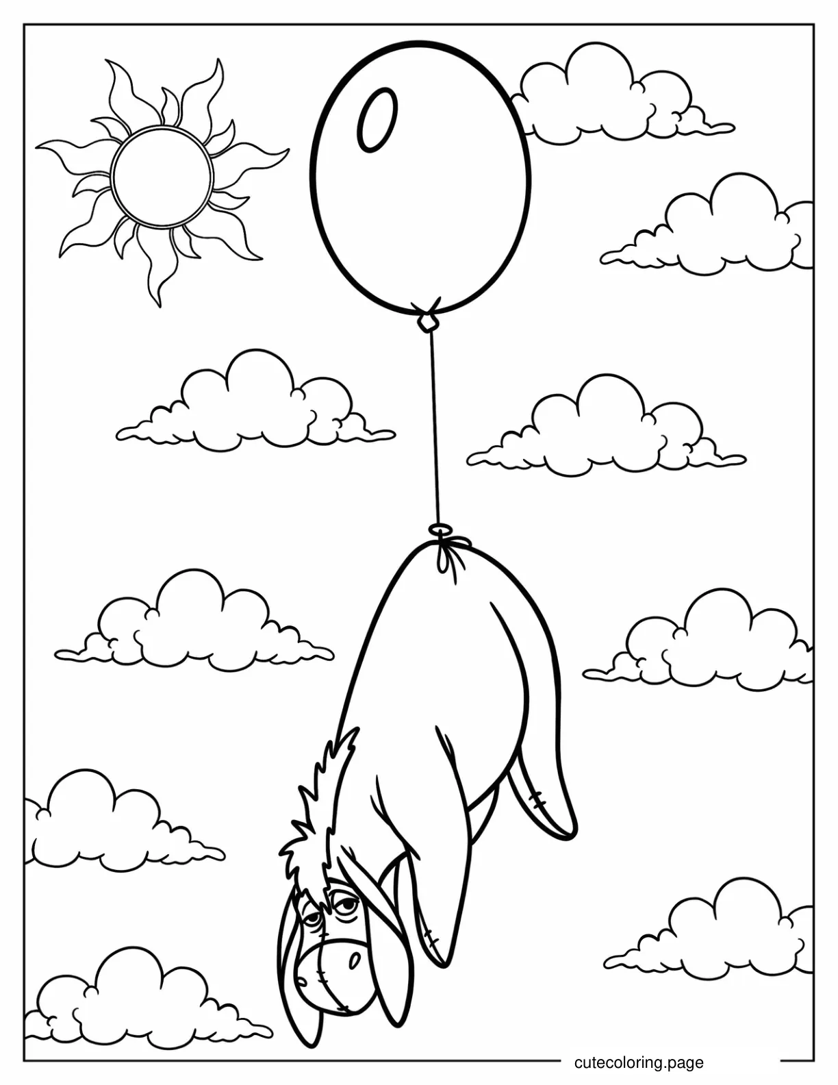 Balloon Carrying Eeyore In The Sky coloring page