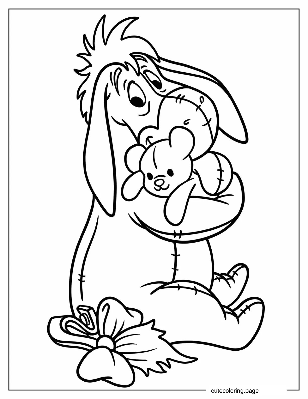 Easy Outline Of Eeyore Hugging Teddy Bear Coloring Page For Kids coloring page