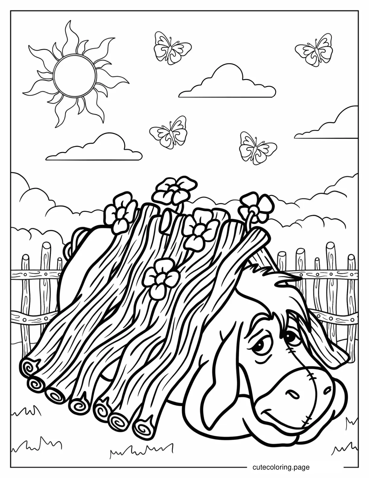 Eeyore Resting Under Stick House Coloring Sheet coloring page