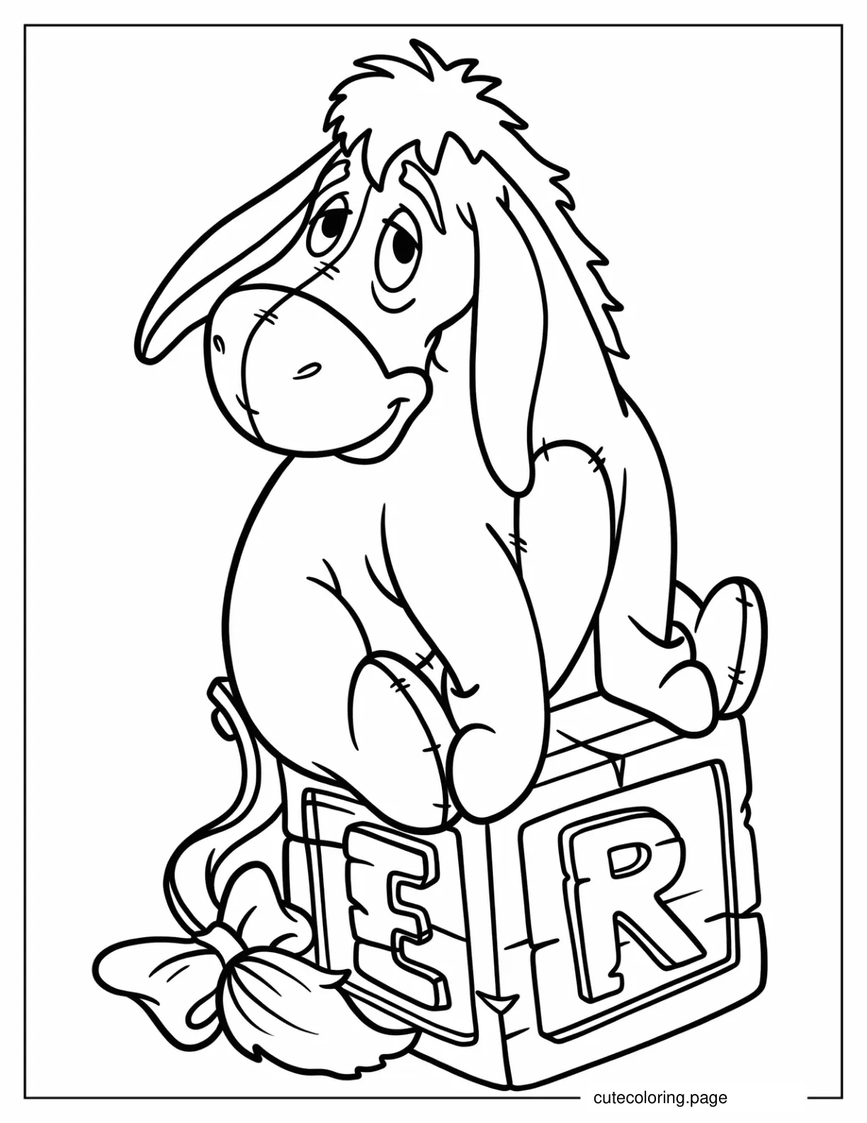 Eeyore Sitting On Wooden Letter Block coloring page