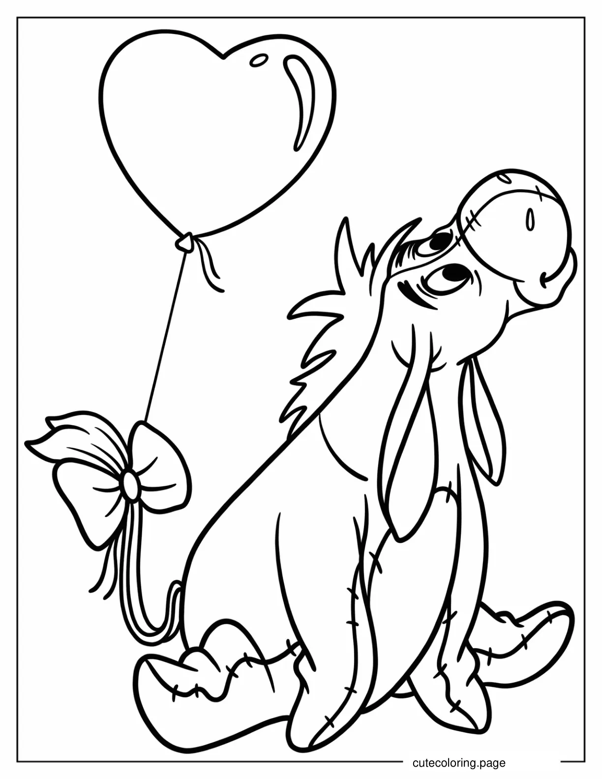 Eeyore With Bow And Balloon Tied To His Tail Coloring Page For Kids coloring page