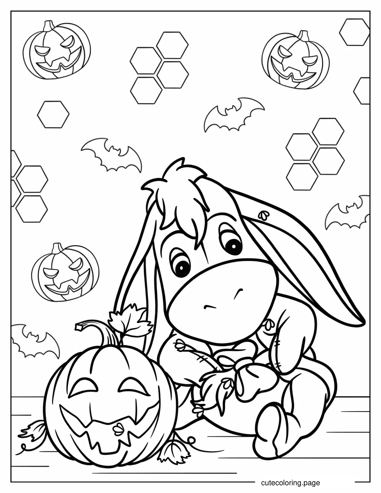 Eeyore With Jack O Lantern On Halloween coloring page