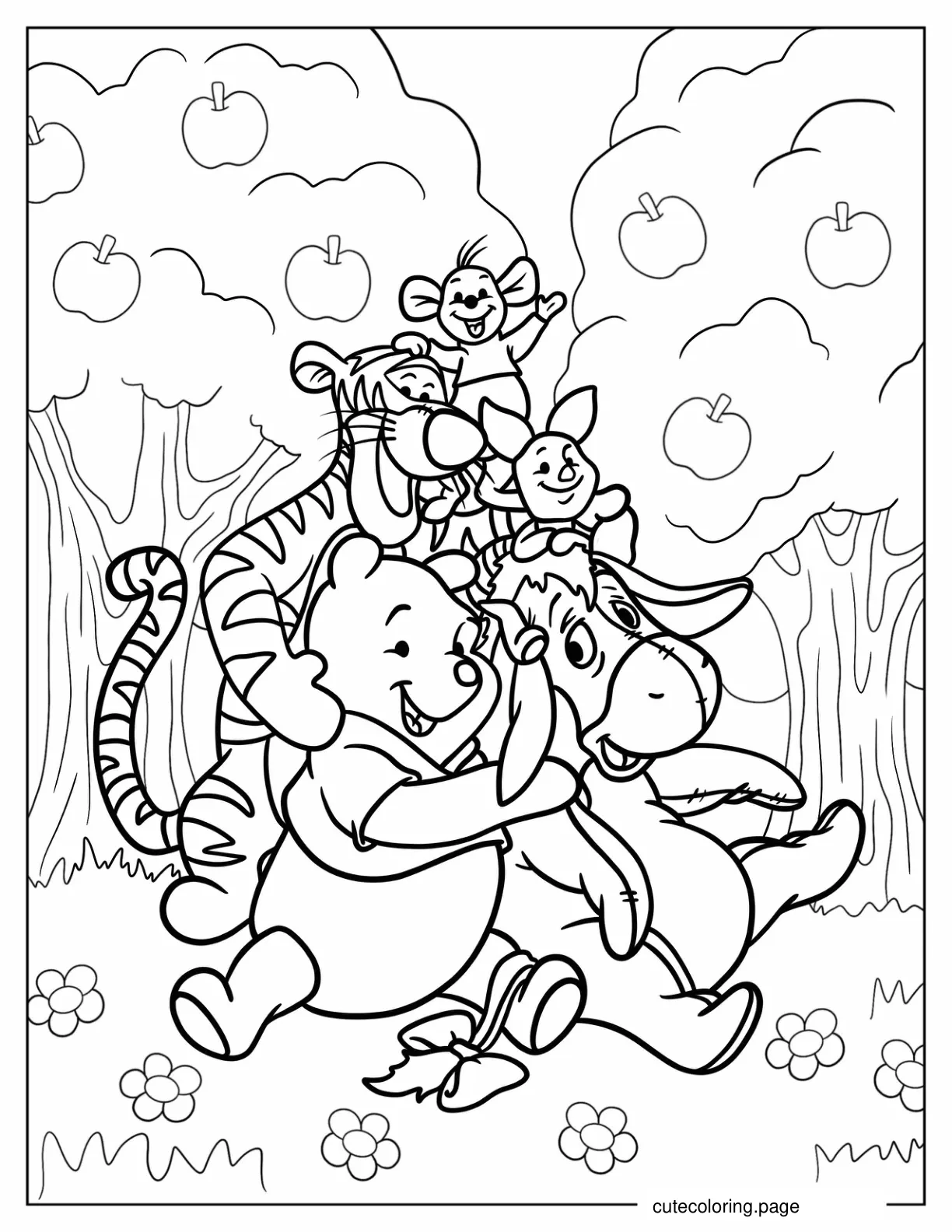 Eeyore With Pooh Rue Tiger And Piglet In The Hundred Acre Wood coloring page