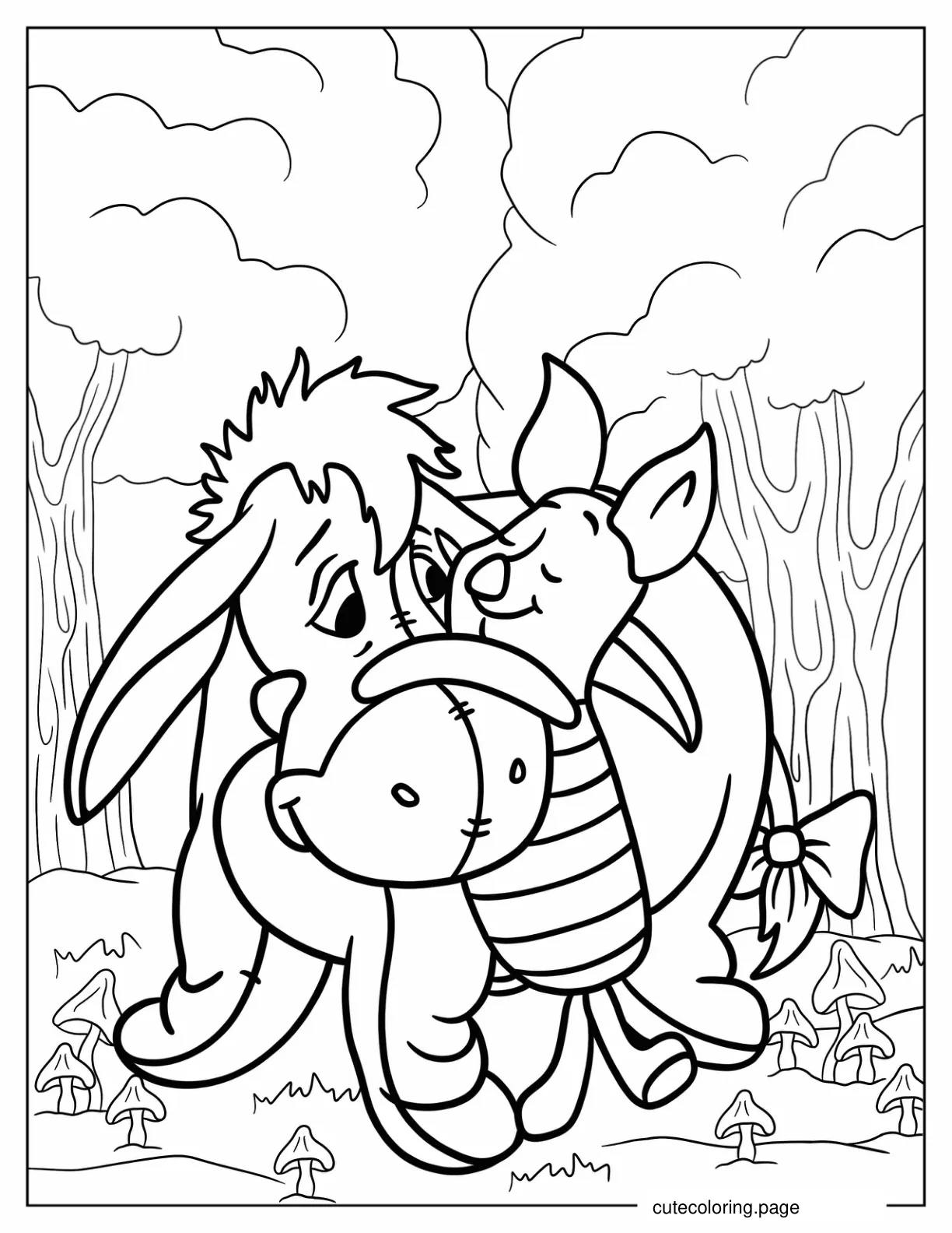 Piglet Embracing Eeyore Coloring Page coloring page