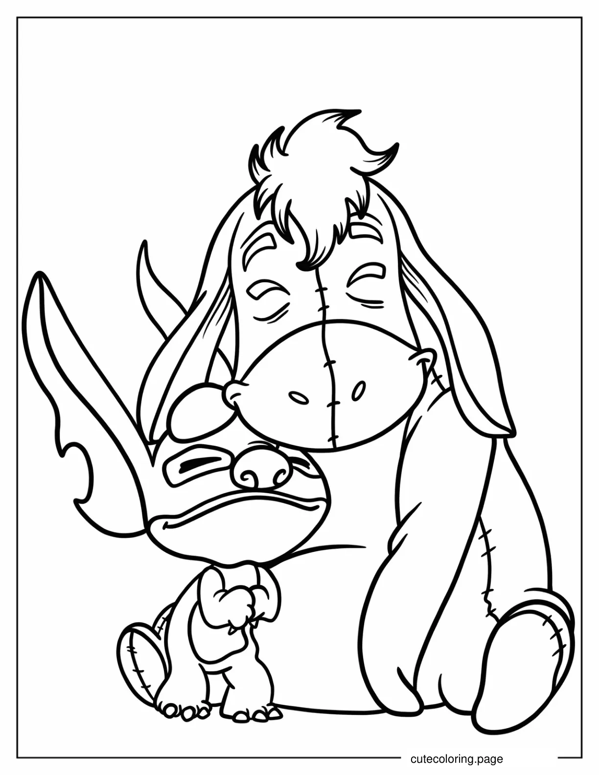 Simple Stitch Hugging Eeyore Coloring Sheet For Preschoolers coloring page