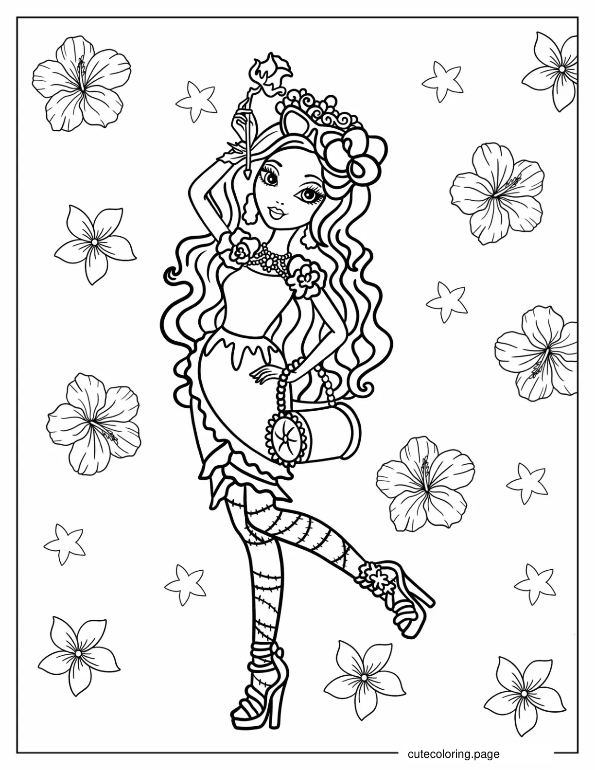 Briar Beauty Holding Up A Rose coloring page