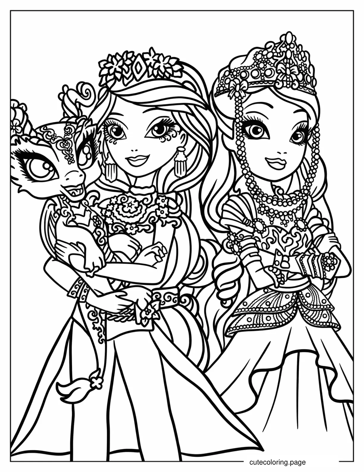 Ever After High Briar Beauty And Apple White With A Dragon Coloring Sheet coloring page