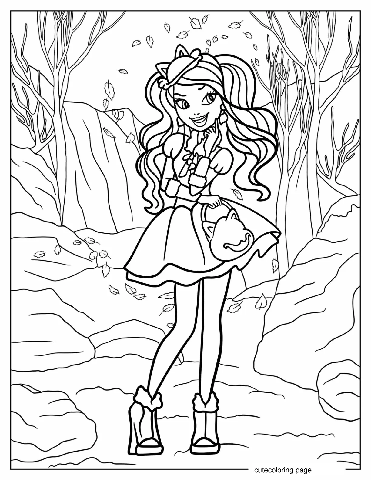 Smiling Kitty Cheshire In Alice In Wonderland Coloring Page For Kids coloring page