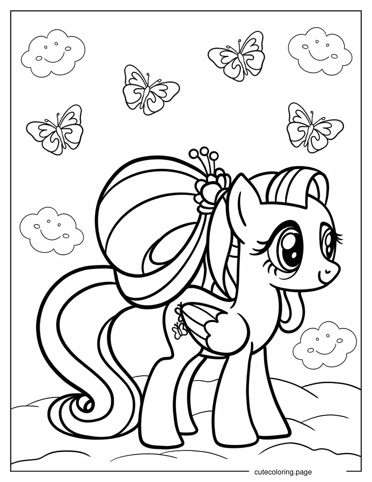 Cute Fluttershy On A Cloud Coloring Page For Kids coloring page