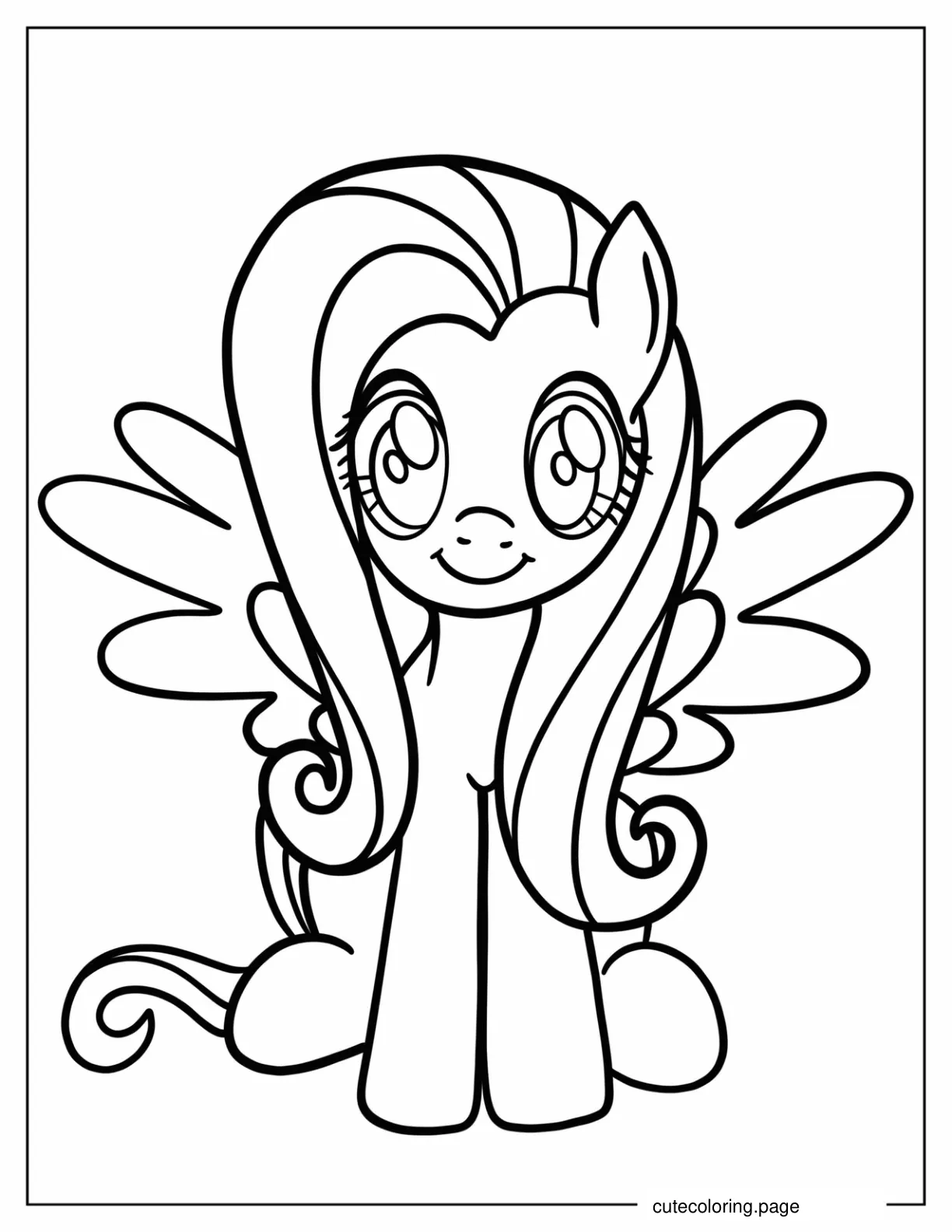 Easy Kawaii Fluttershy Outline Coloring Page For Preschoolers coloring page