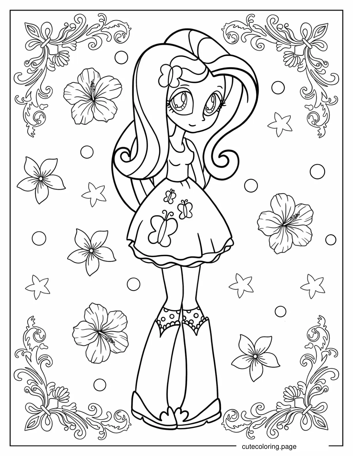 Fluttershy From Equestria Girls Coloring Sheet coloring page