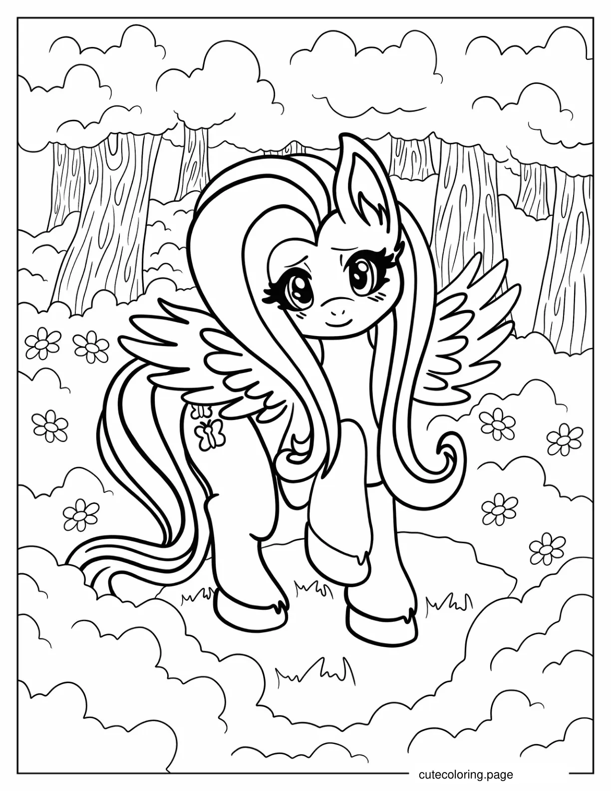 Fluttershy In The Middle Of A Forest coloring page