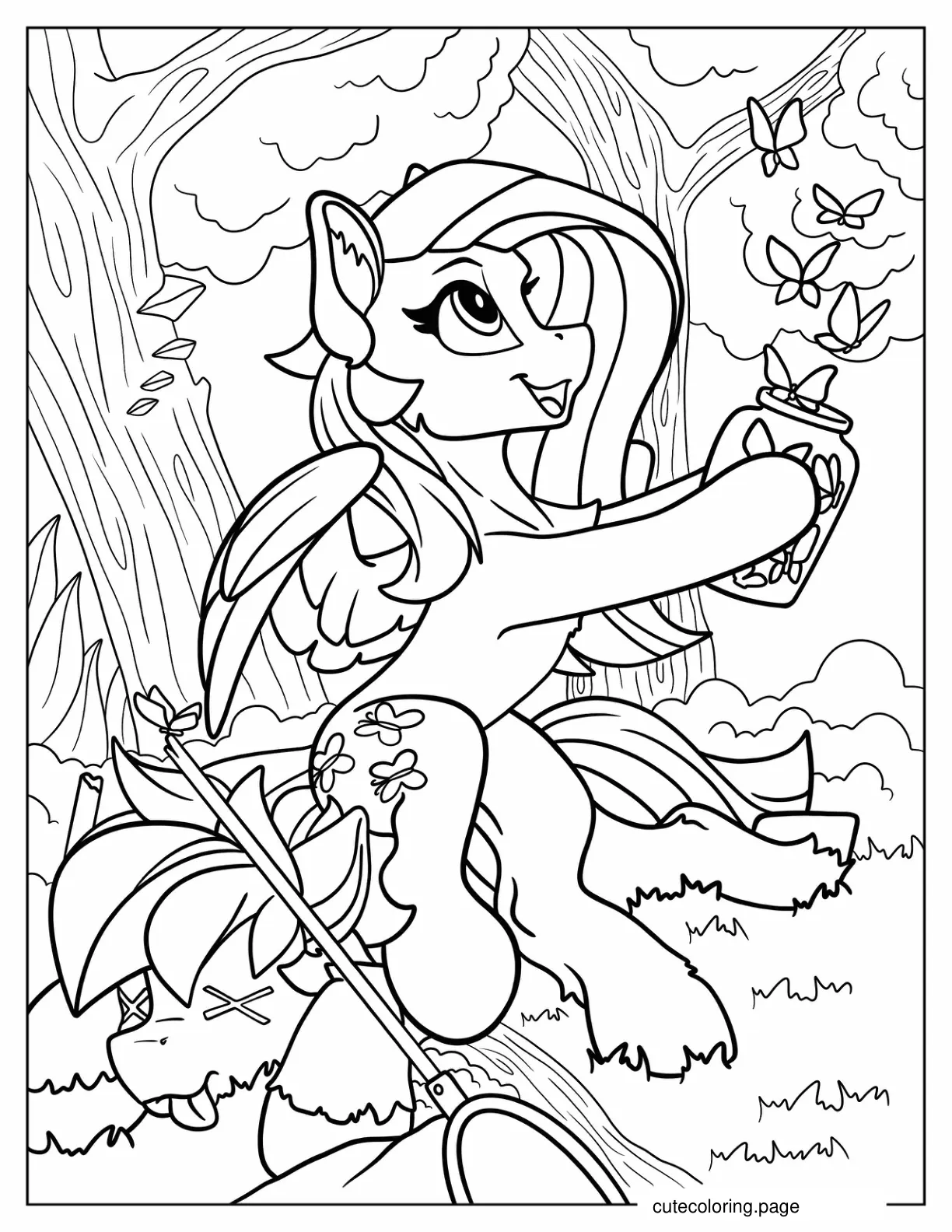 Fluttershy Releasing Butterflies From A Jar Coloring Page coloring page