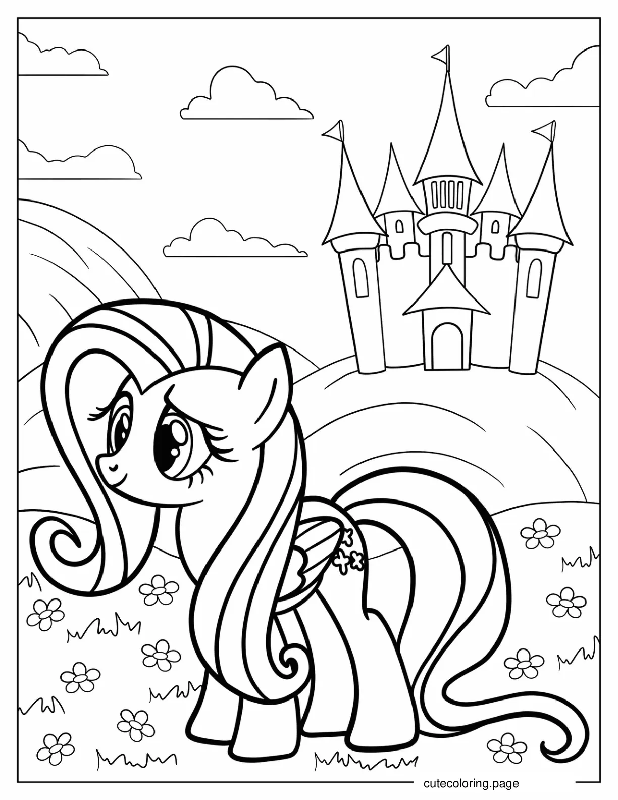 Fluttershy Walking Outside A Castle coloring page