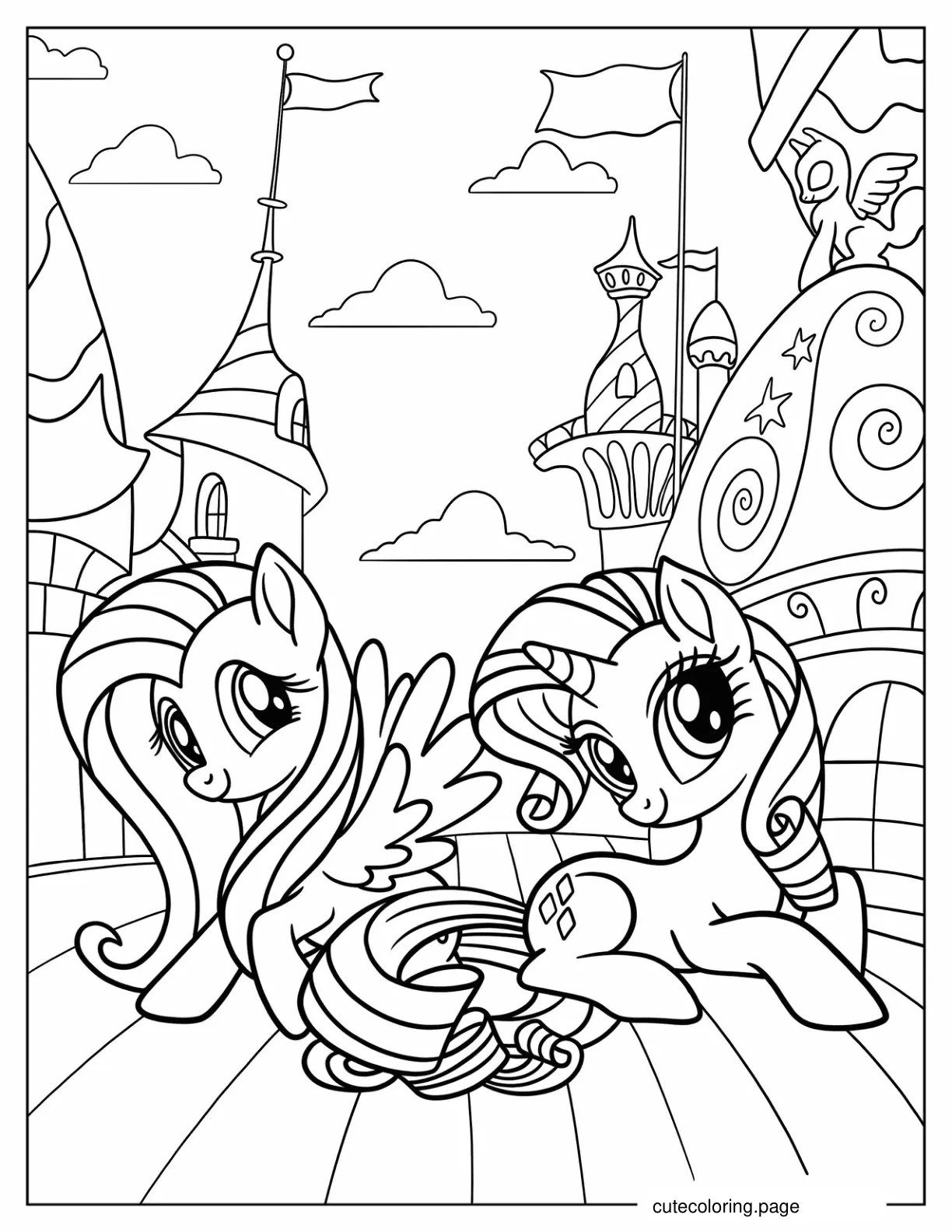 Rarity And Fluttershy Coloring Page For Kids coloring page