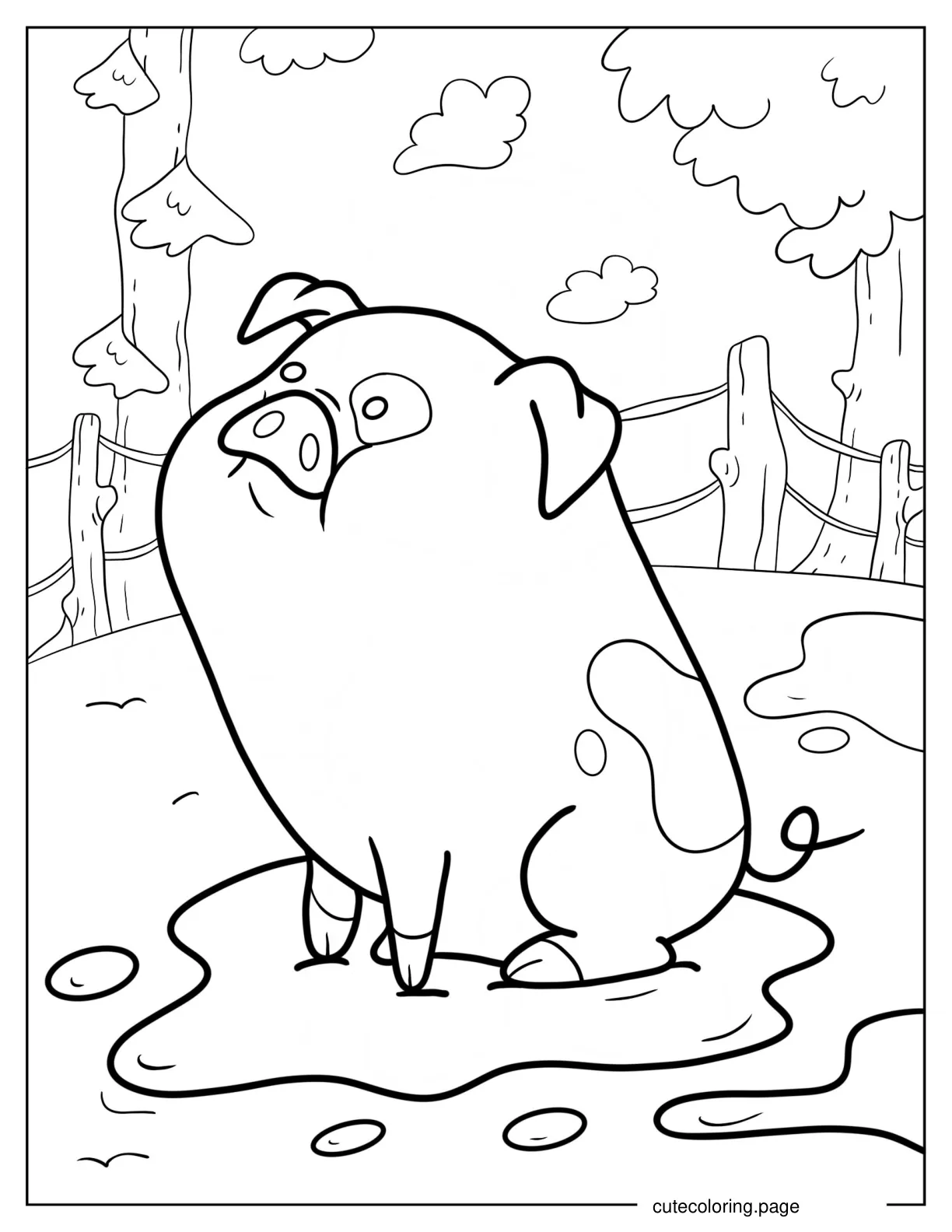 Cute Waddles Sitting In The Mud Coloring Page For Preschoolers coloring page