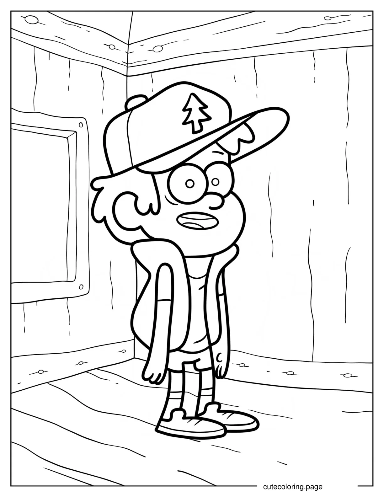 Dipper Pines Outline Inside Cabin Coloring Page For Kids coloring page