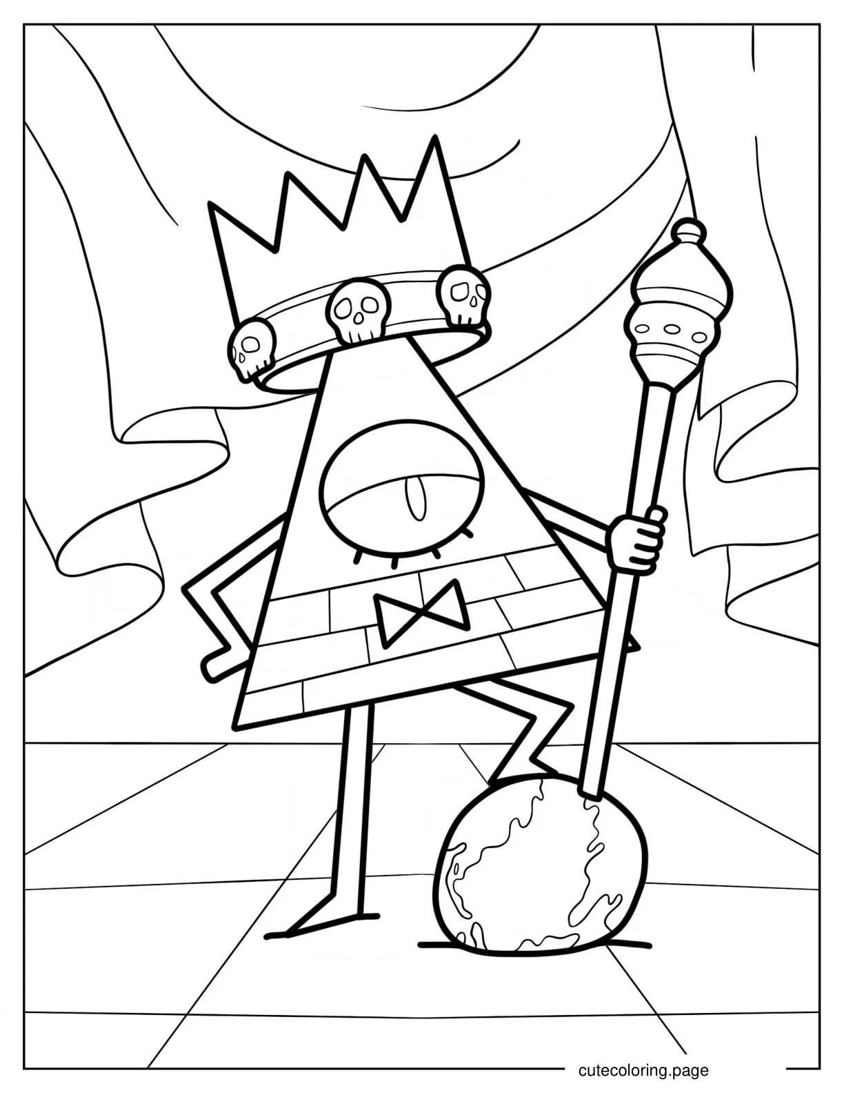 Evil Bill Cipher Wearing Crown And Holding Scepter coloring page