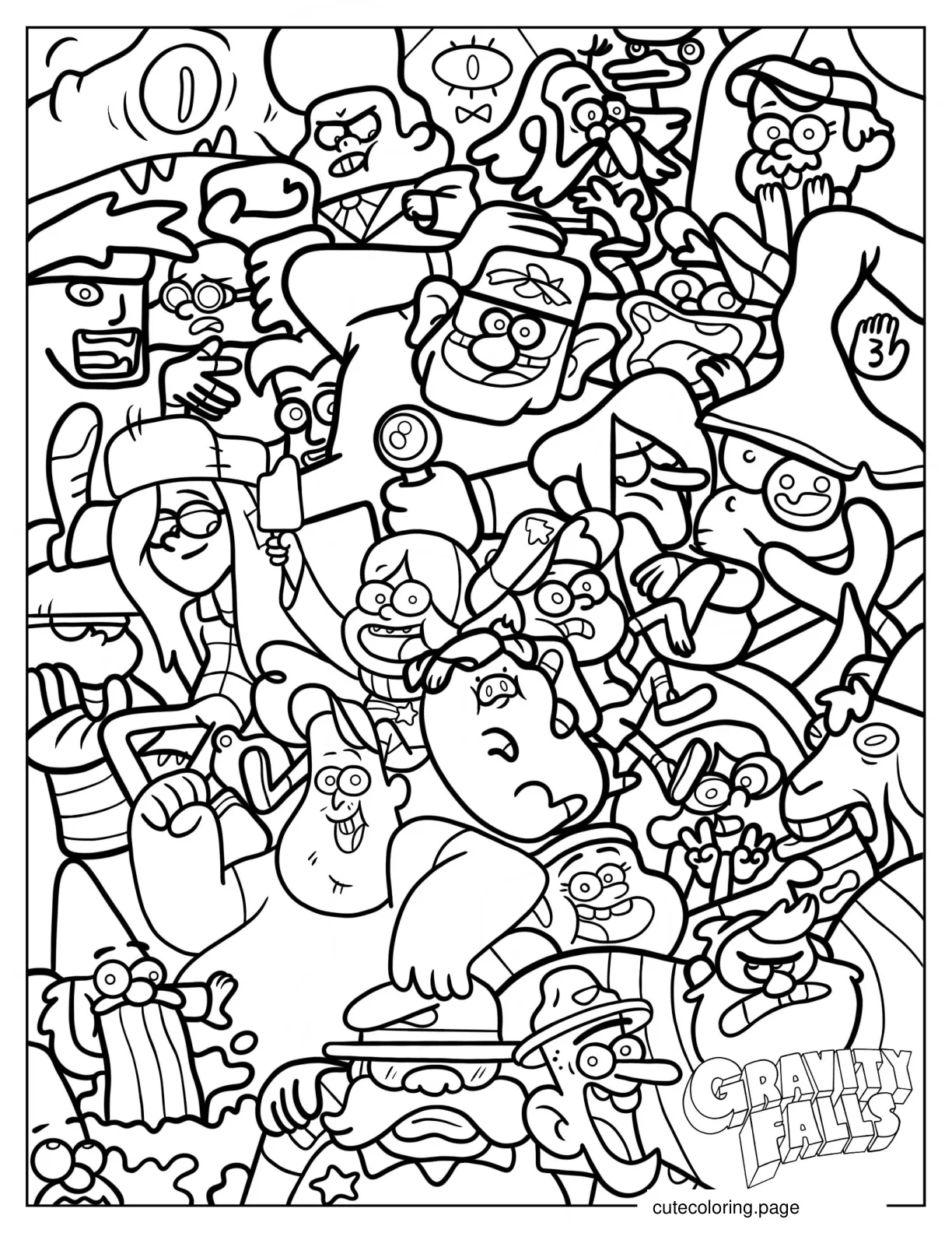 Full Page Gravity Falls Characters Coloring Sheet coloring page