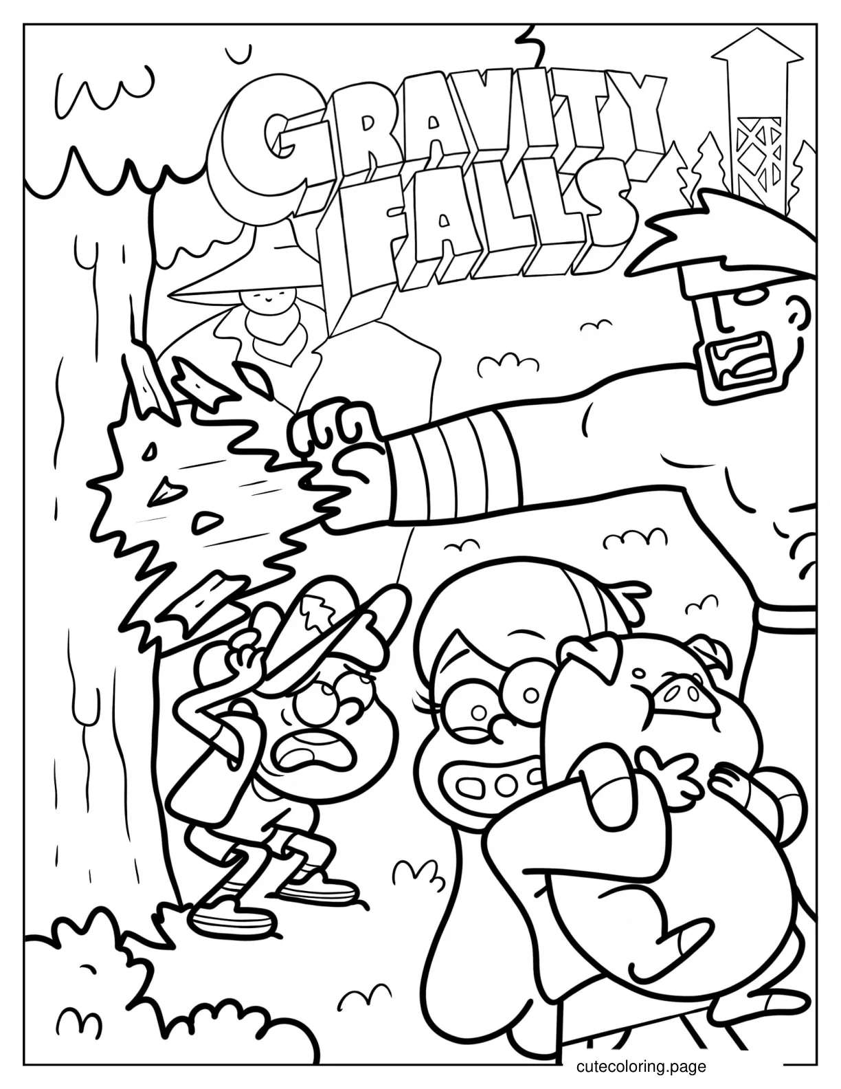 Gravity Falls Even Stranger Cover With Dipper Mabel and Waddles coloring page