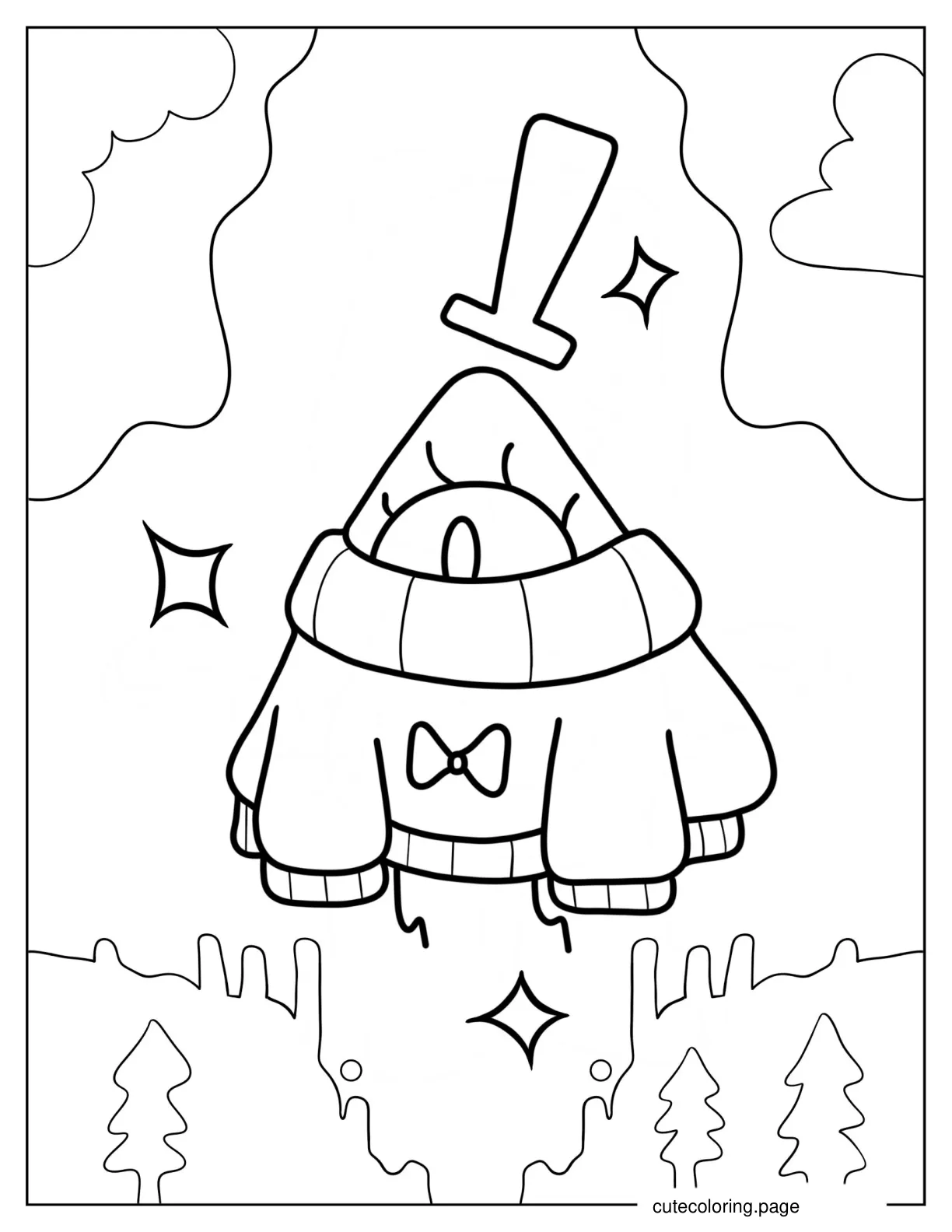 Kawaii Bill Cipher In Sweater Coloring Sheet For Preschoolers coloring page