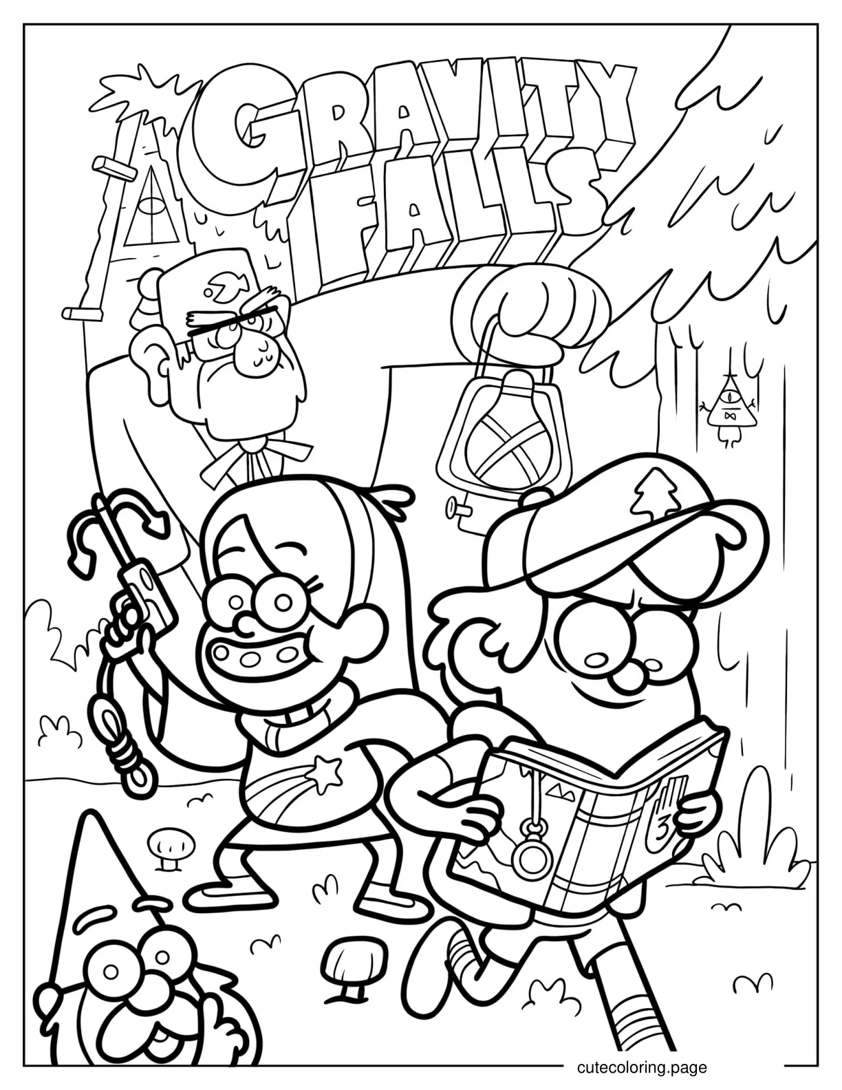 Uncle Grandpa Holding Out Lamp With Mabel And Dipper coloring page