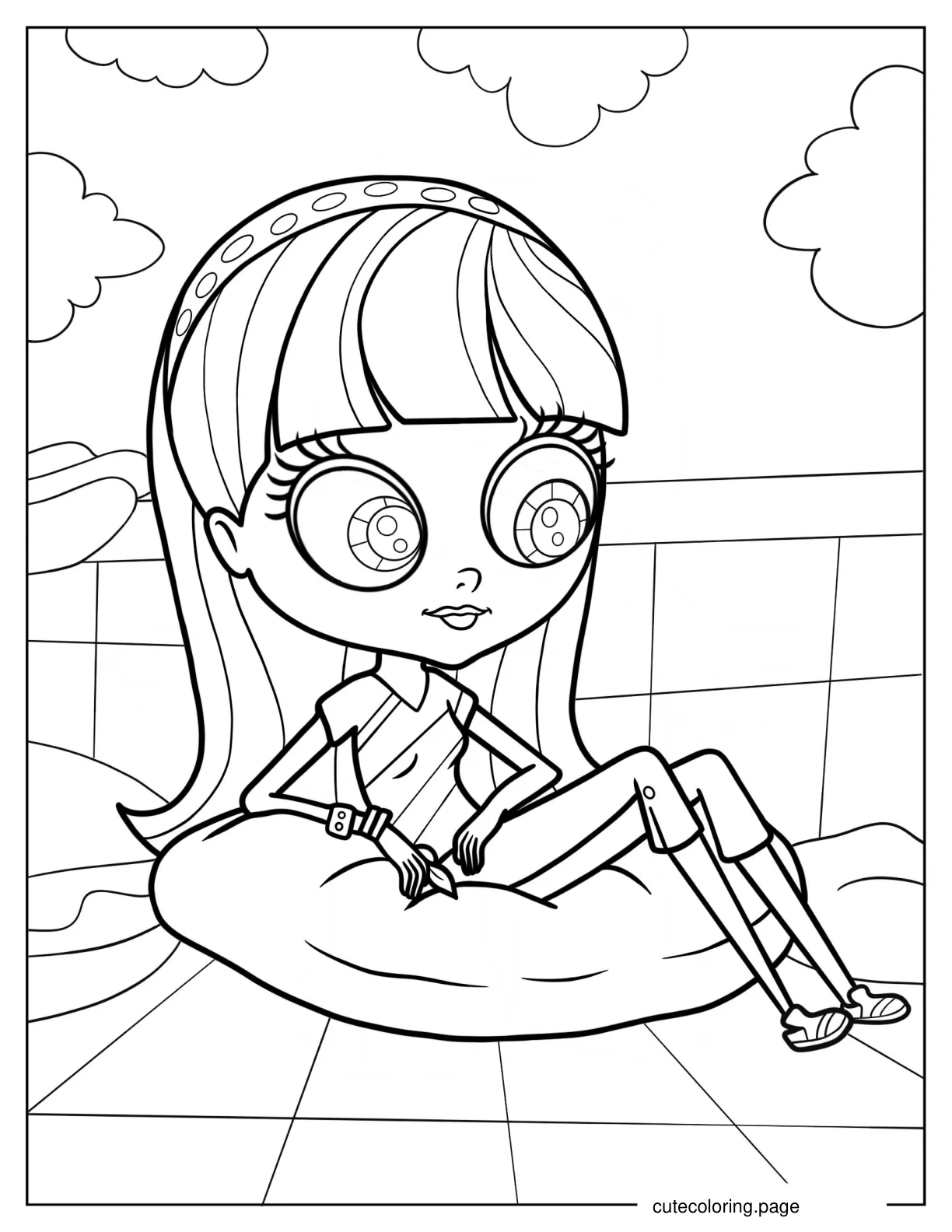 Blythe Baxter Sitting On Cushion Coloring Page coloring page