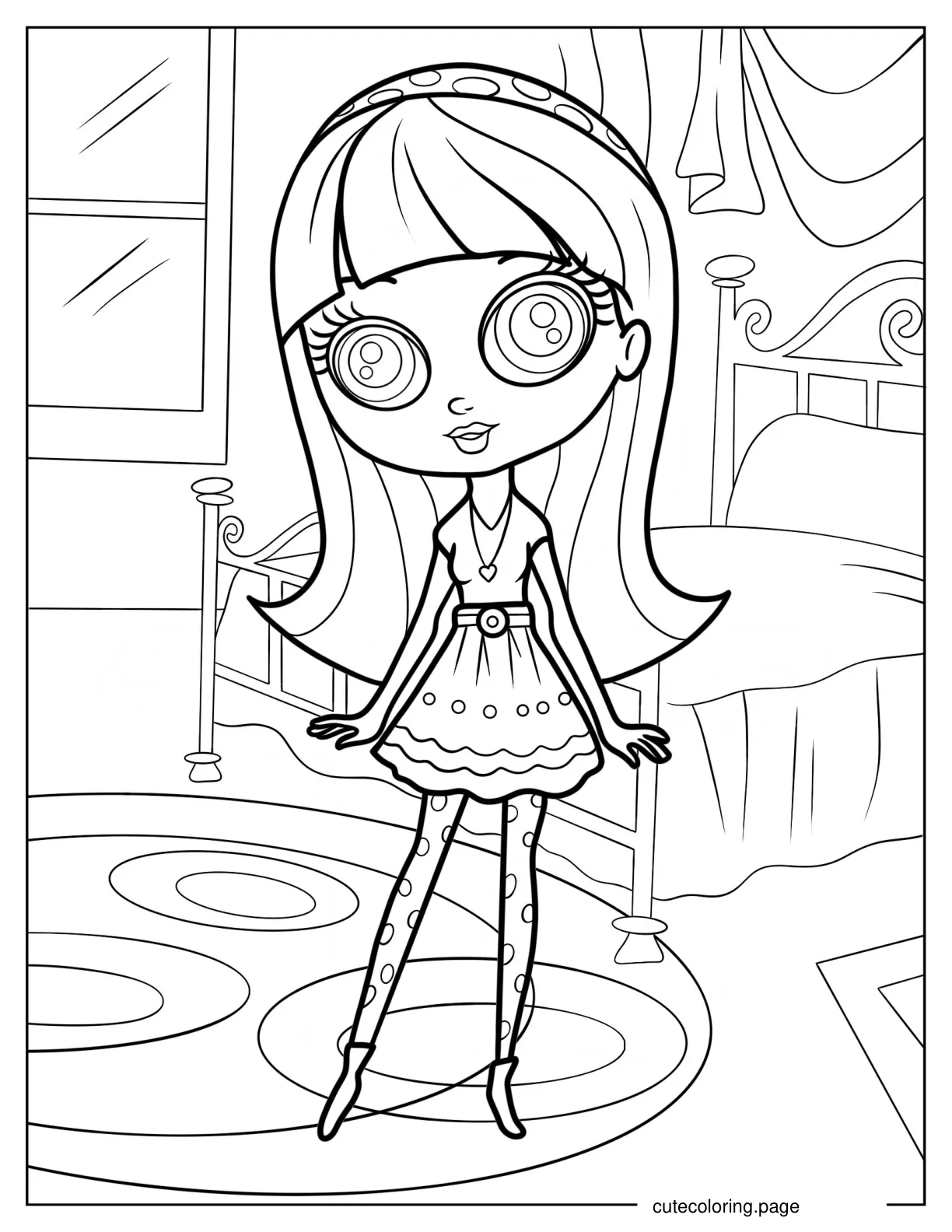 Kawaii Blythe Baxter In Bedroom Coloring Page coloring page