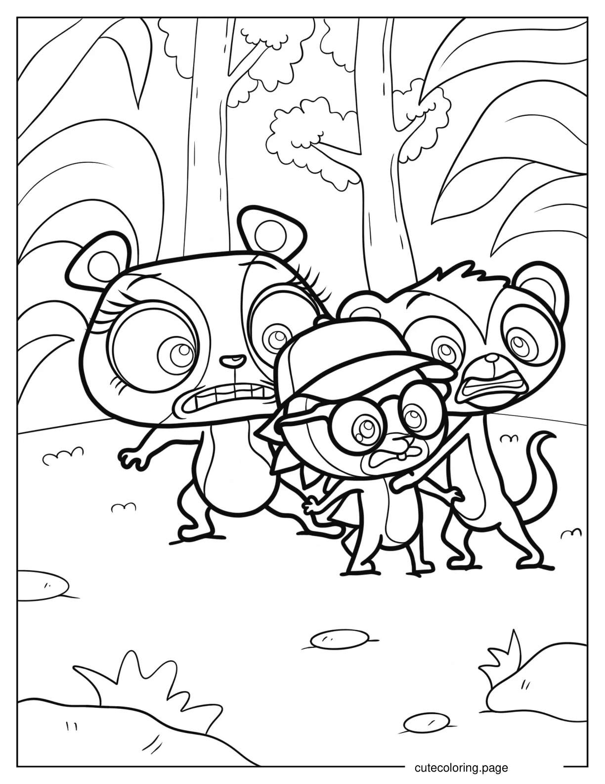 Penny Ling Russel Ferguson And Sunil Nevla In The Forest Coloring Sheet coloring page