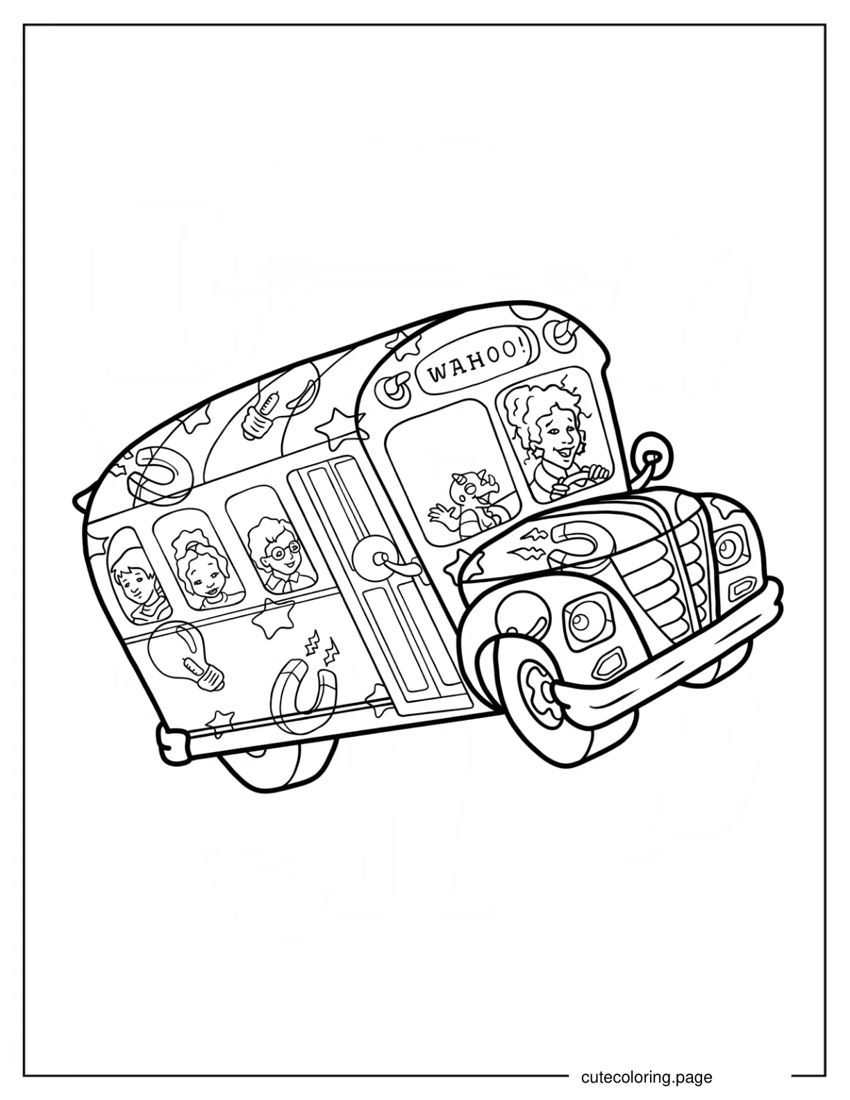 Easy Magic School Bus With Ms. Frizzle Liz Carlos Keesha And Janet coloring page