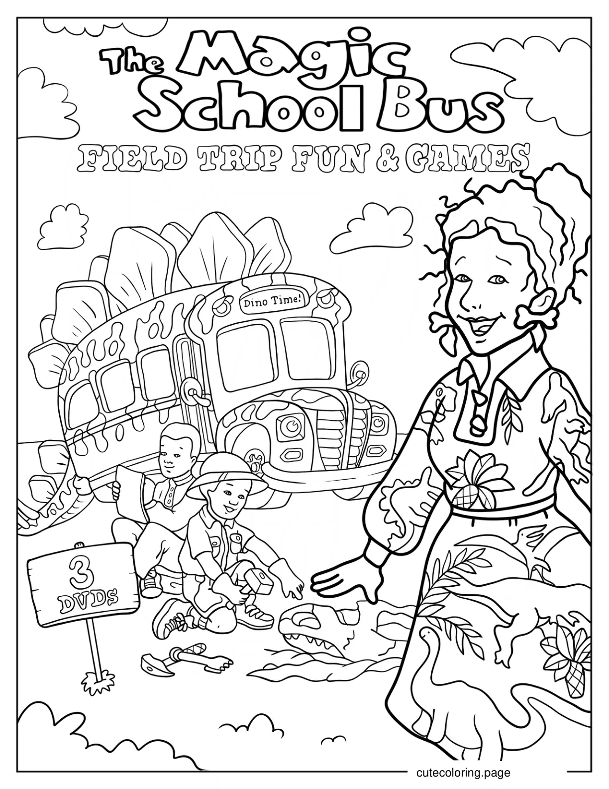 Magic School Bus Dinosaur Theme Coloring Sheet coloring page