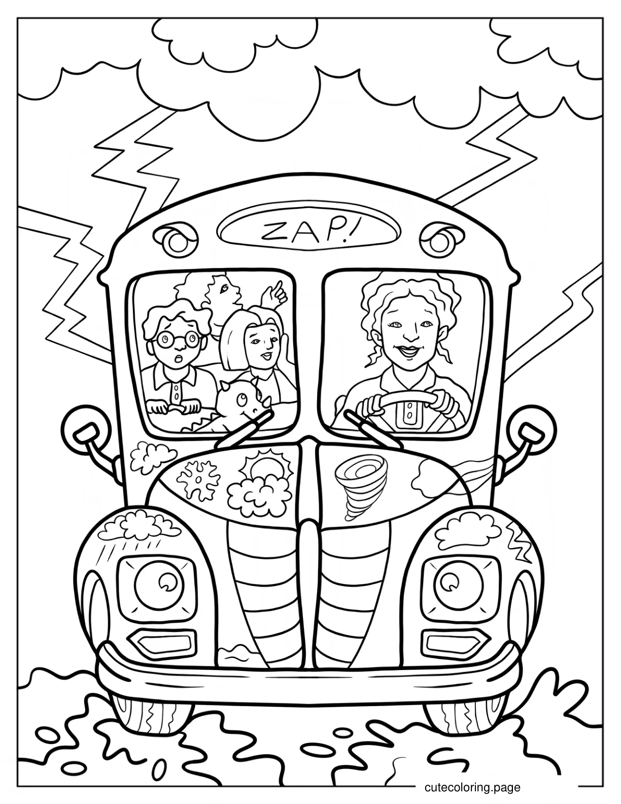 Ms. Frizzle Driving the Magic School Bus Coloring Page coloring page