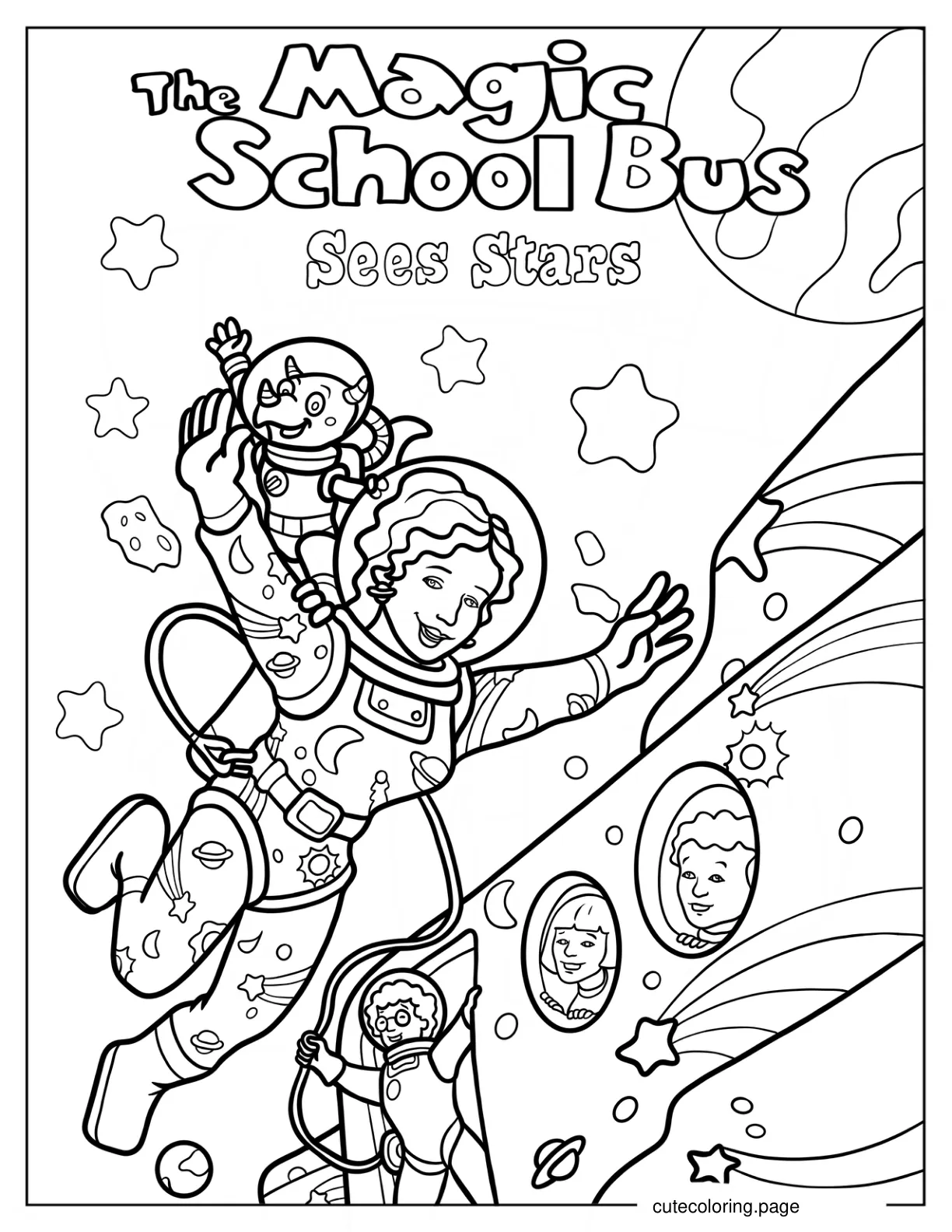 Ms. Frizzle Liz And The Students Exploring Outer Space coloring page