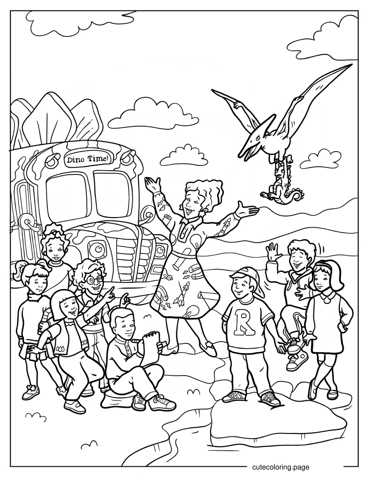 Ms. Frizzle With Keesha Ann Wanda Janet Tim Ralphie Arnold And Phoebe coloring page