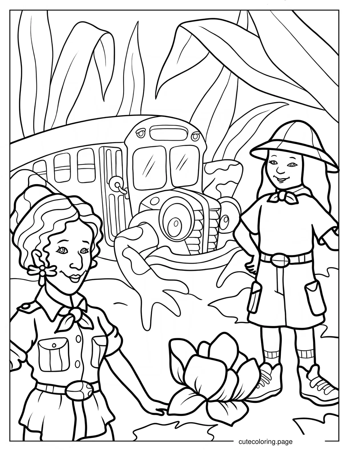 Wanda And Ms. Fizzle In The Jungle With The Magic School Bus Coloring Sheet coloring page