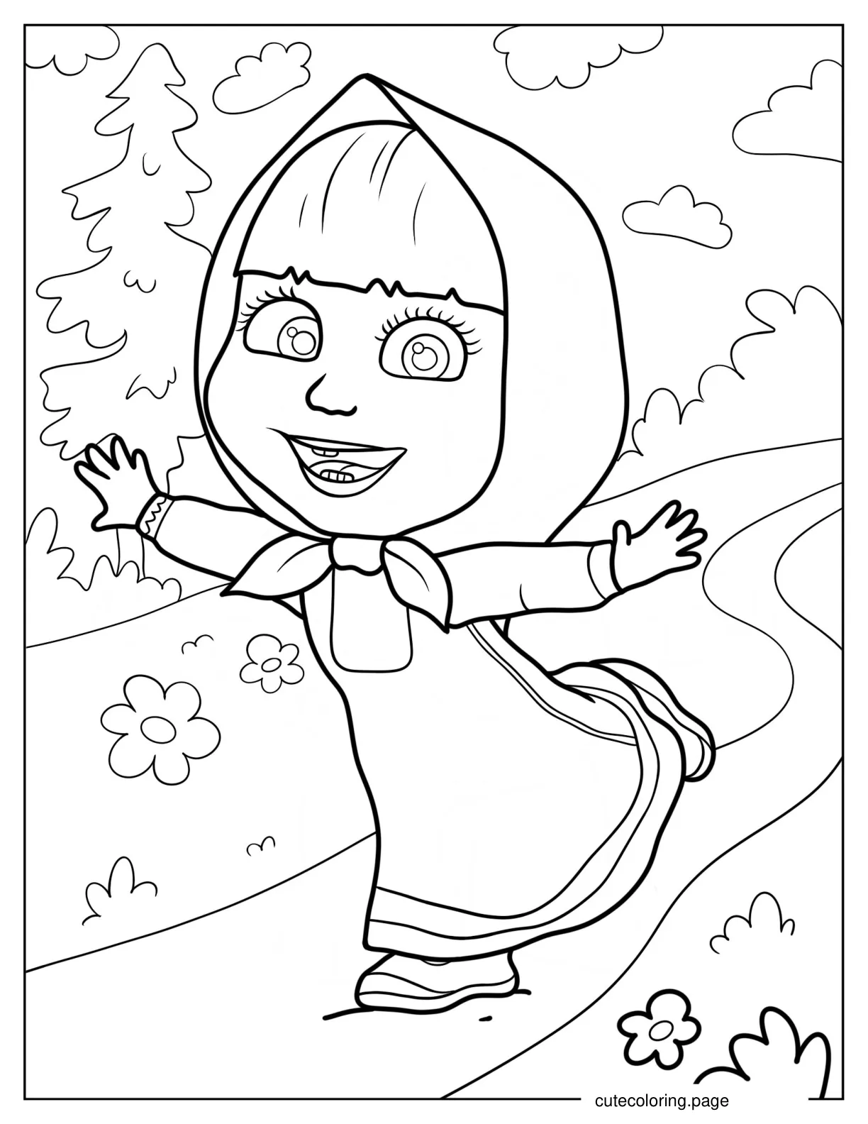 Kawaii Masha In Cute Pose On The Road Coloring Page 1 coloring page