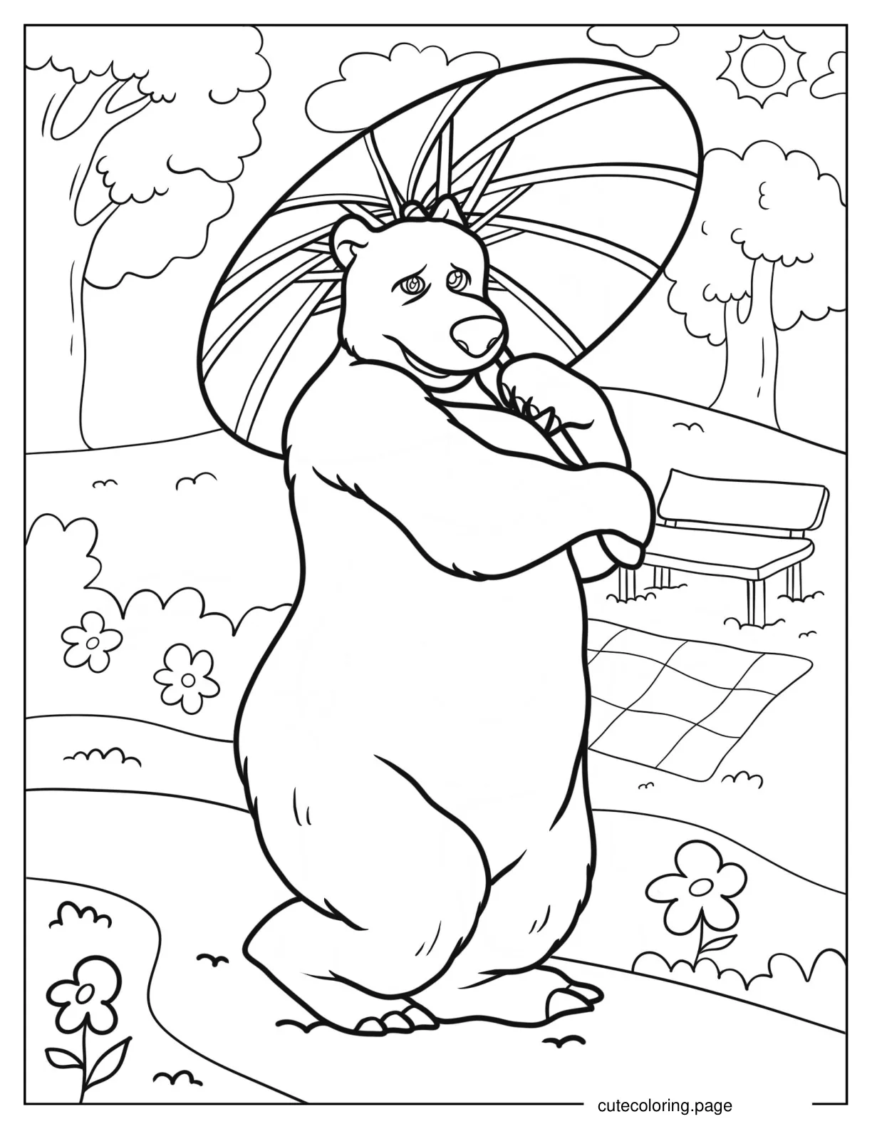 Shy She Bear Holding Umbrella Coloring Page 1 coloring page