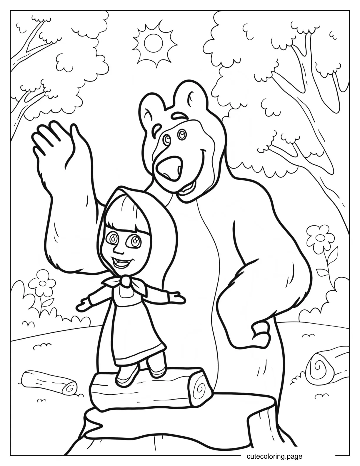 Simple Masha And The Bear Outdoors Coloring Sheet 1 coloring page