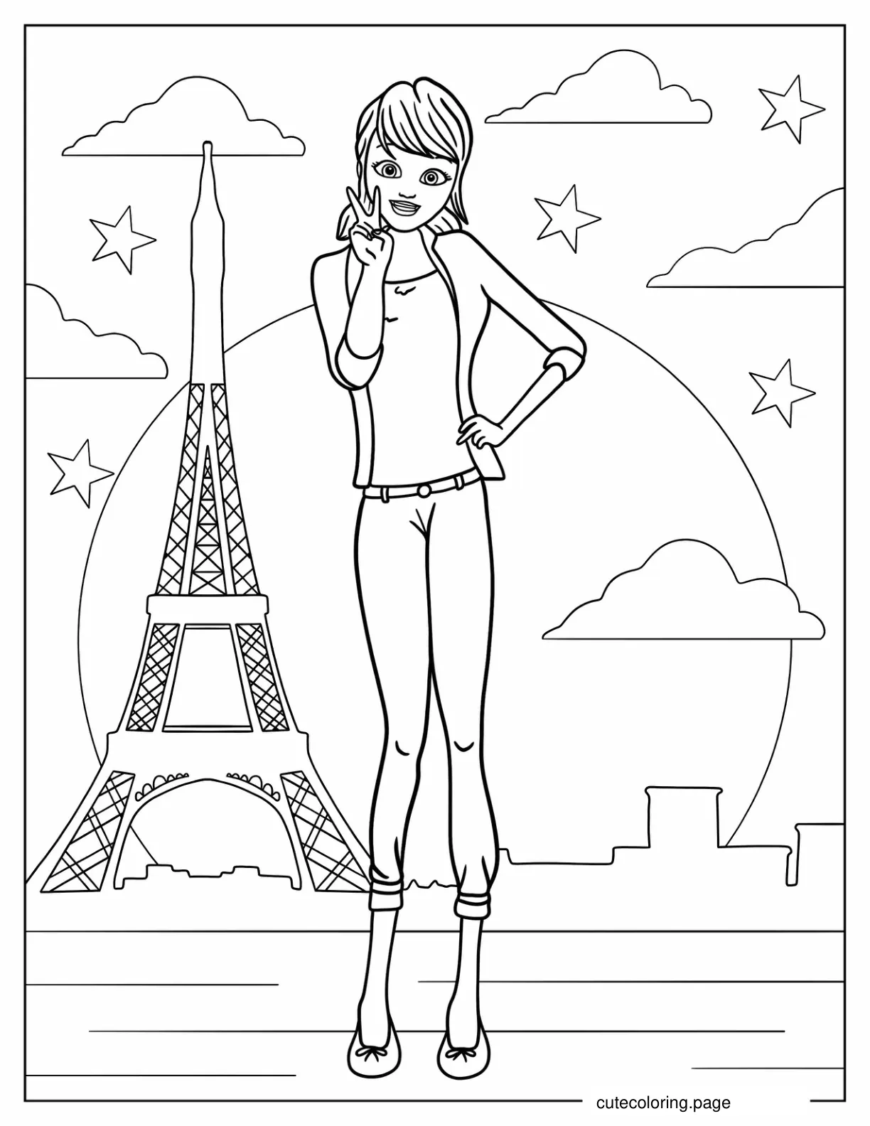 Ladybug In Front Of Eiffel Tower At Night coloring page