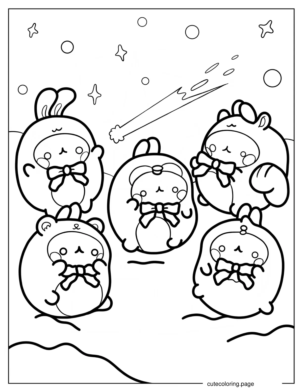 Cute Molang Animals On The Clouds Coloring Page For Kids coloring page