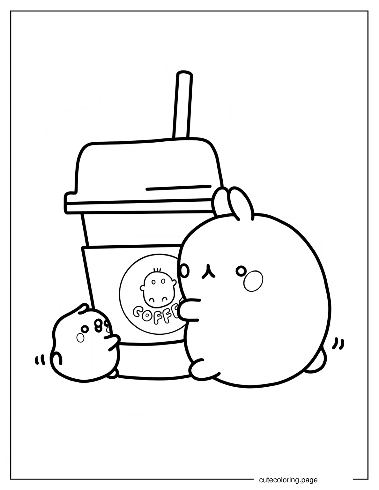 Easy Molang And Piu Piu Hugging Coffee Cup Coloring Sheet coloring page