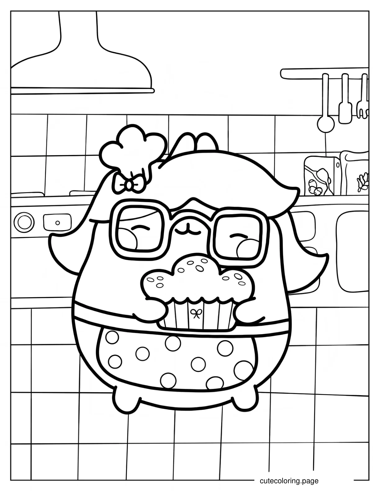 Girl Molang Holding Cupcake Coloring Page For Kids coloring page