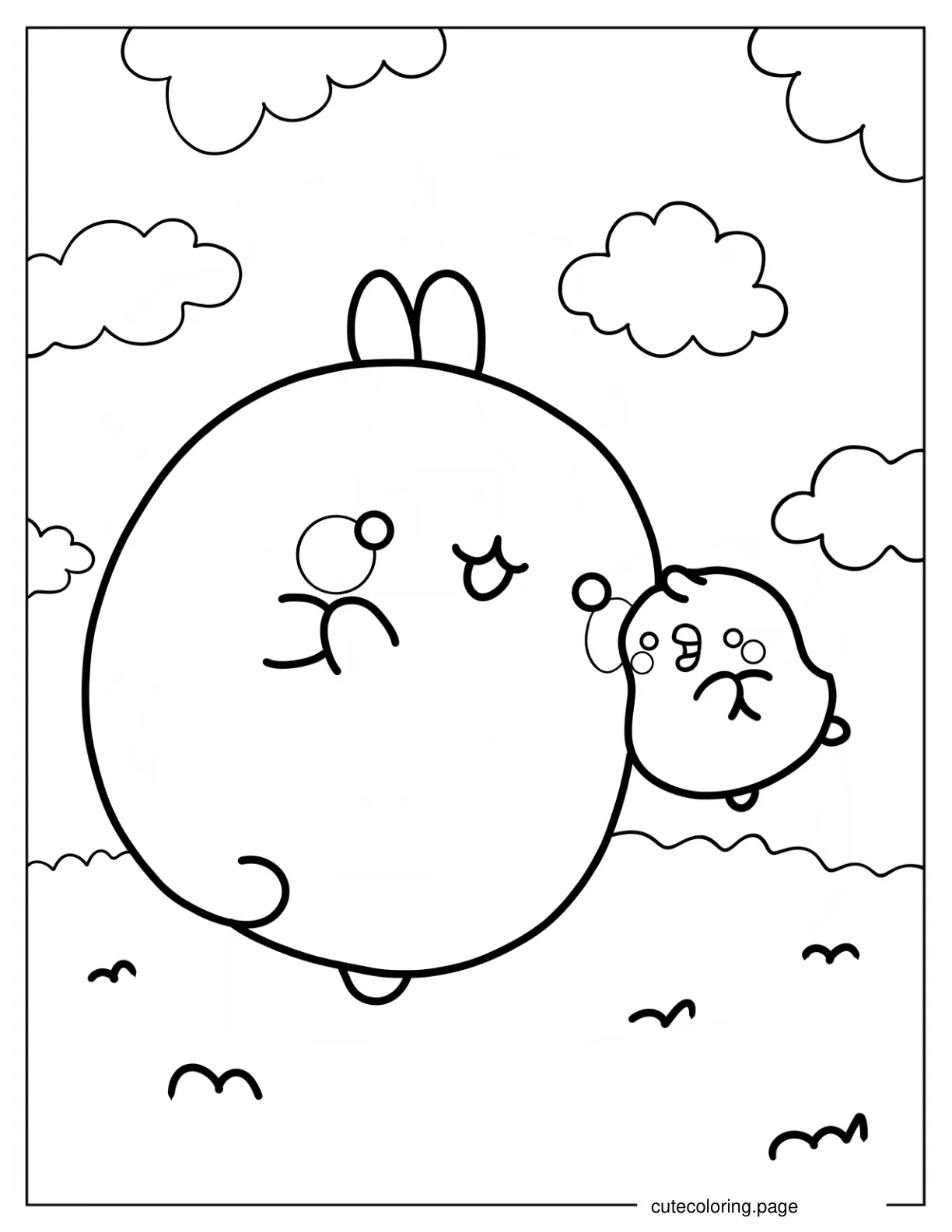 Molang And Piu Piu In The Clouds coloring page