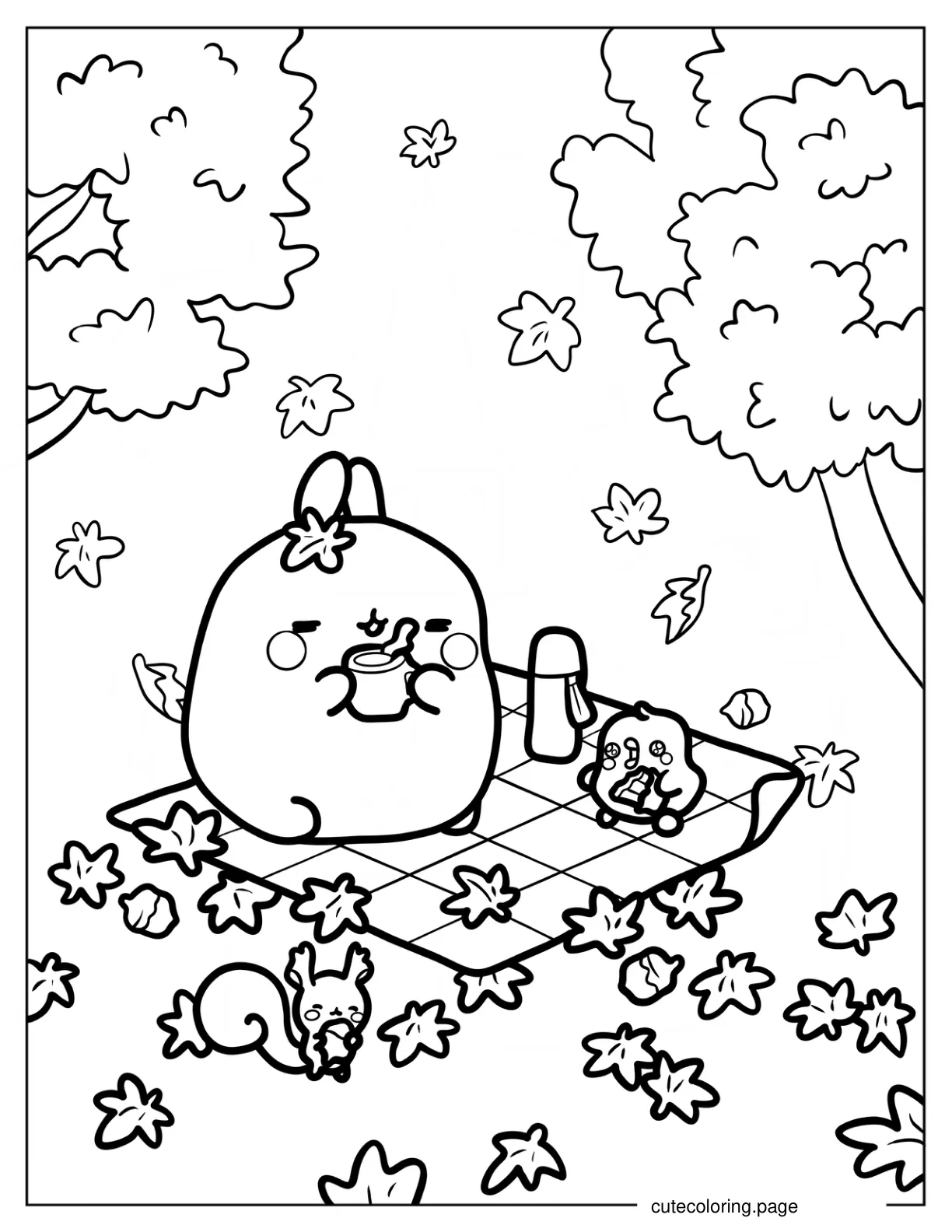 Molang Having A Picnic With Piu Piu coloring page