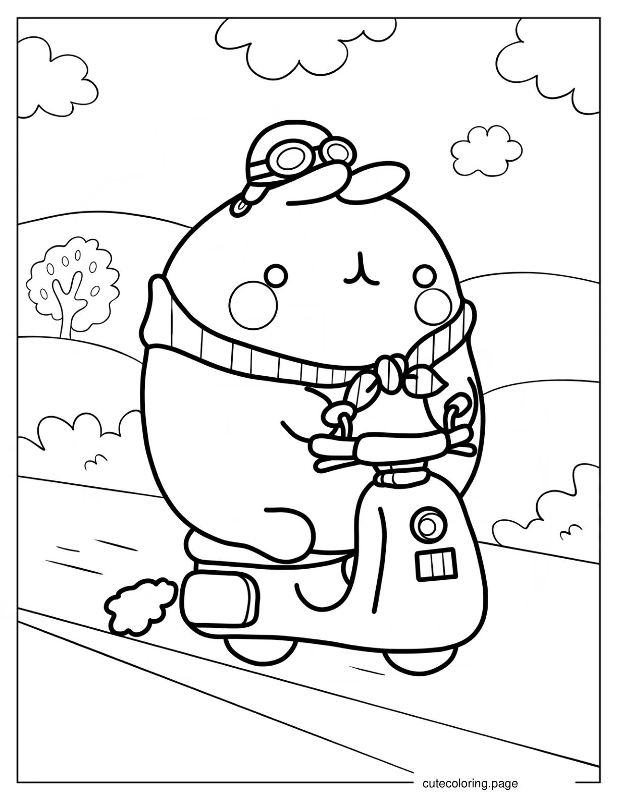 Molang Riding A Scooter coloring page