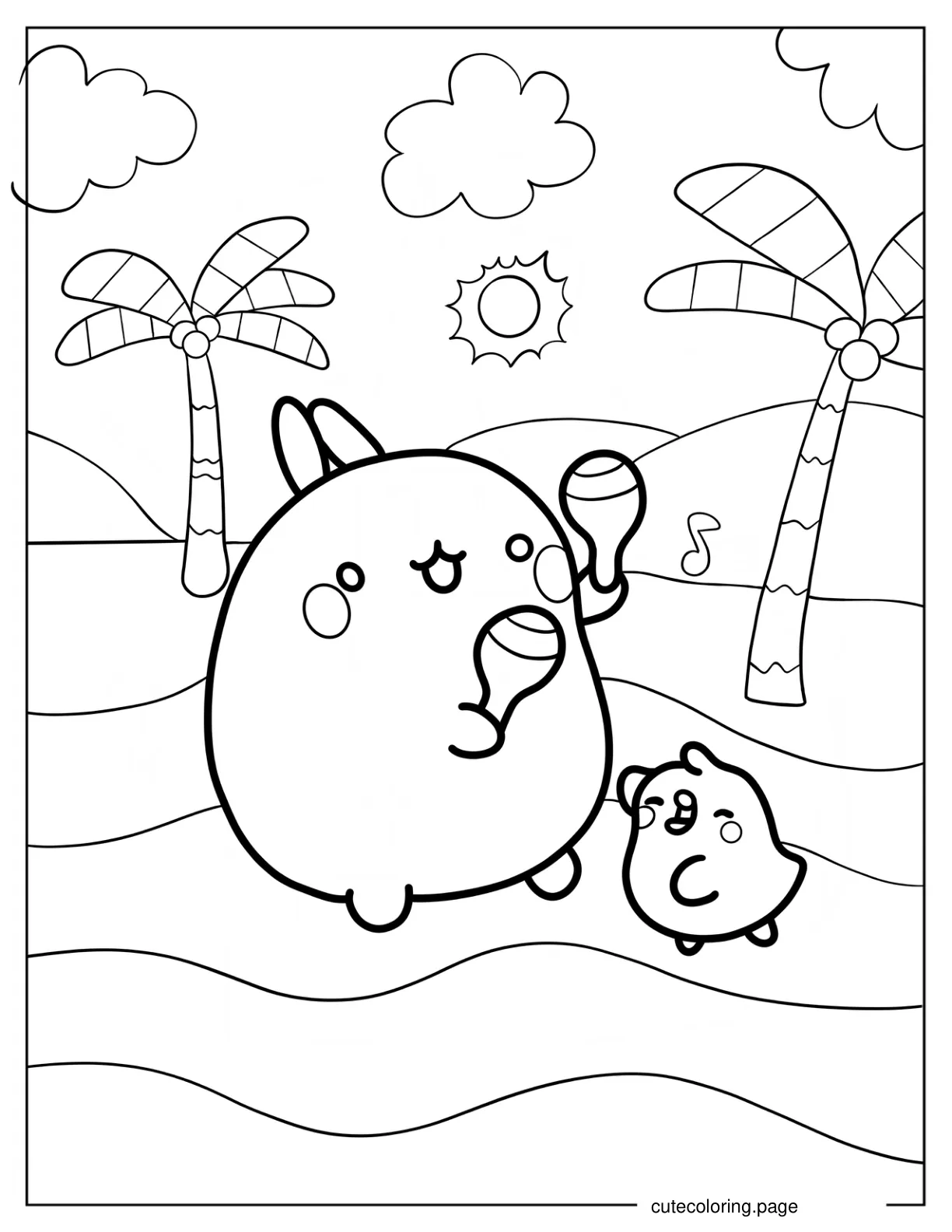 Molang Shaking Maracas With Piu Piu Dancing Coloring Page For Kids coloring page