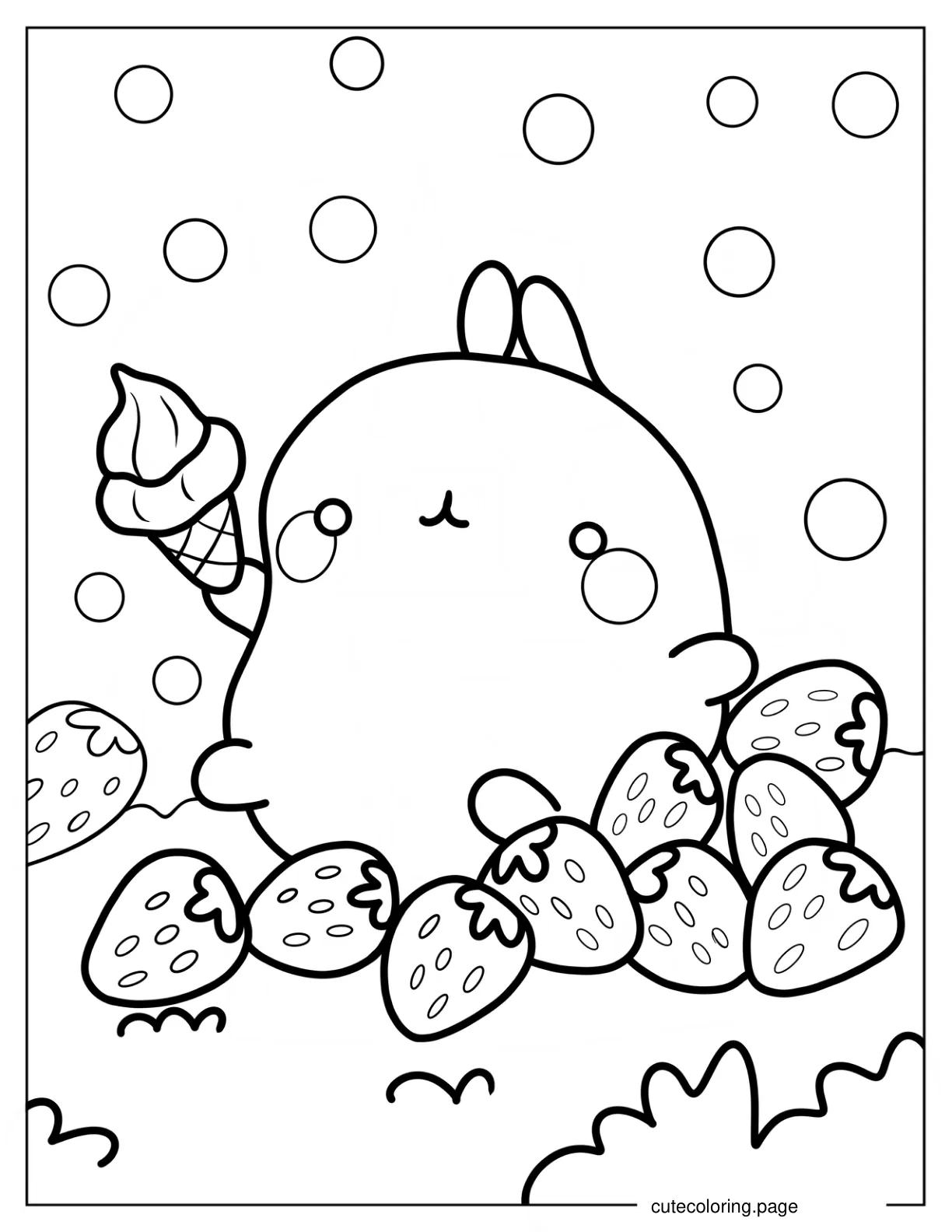 Simple Molang Surrounded By Strawberries Coloring Page For Preschoolers coloring page