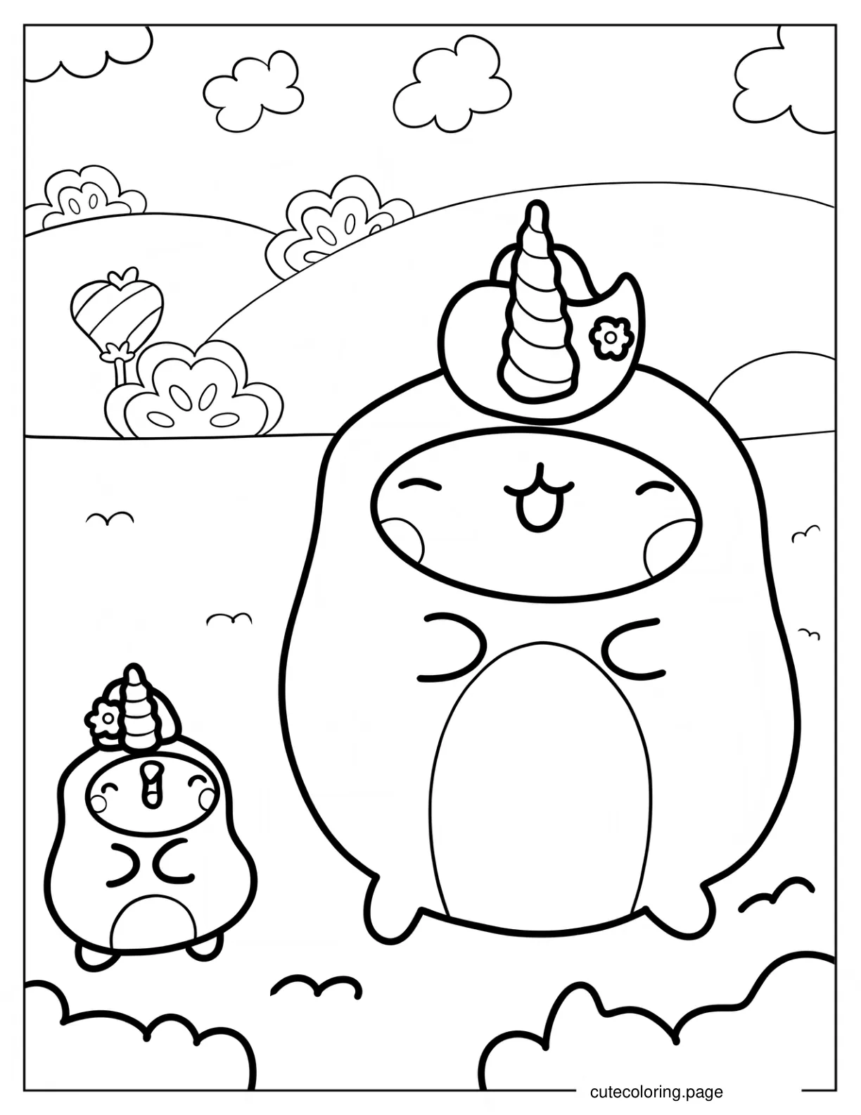 Unicorn Molang And Piu Piu Coloring Sheet For Kids coloring page