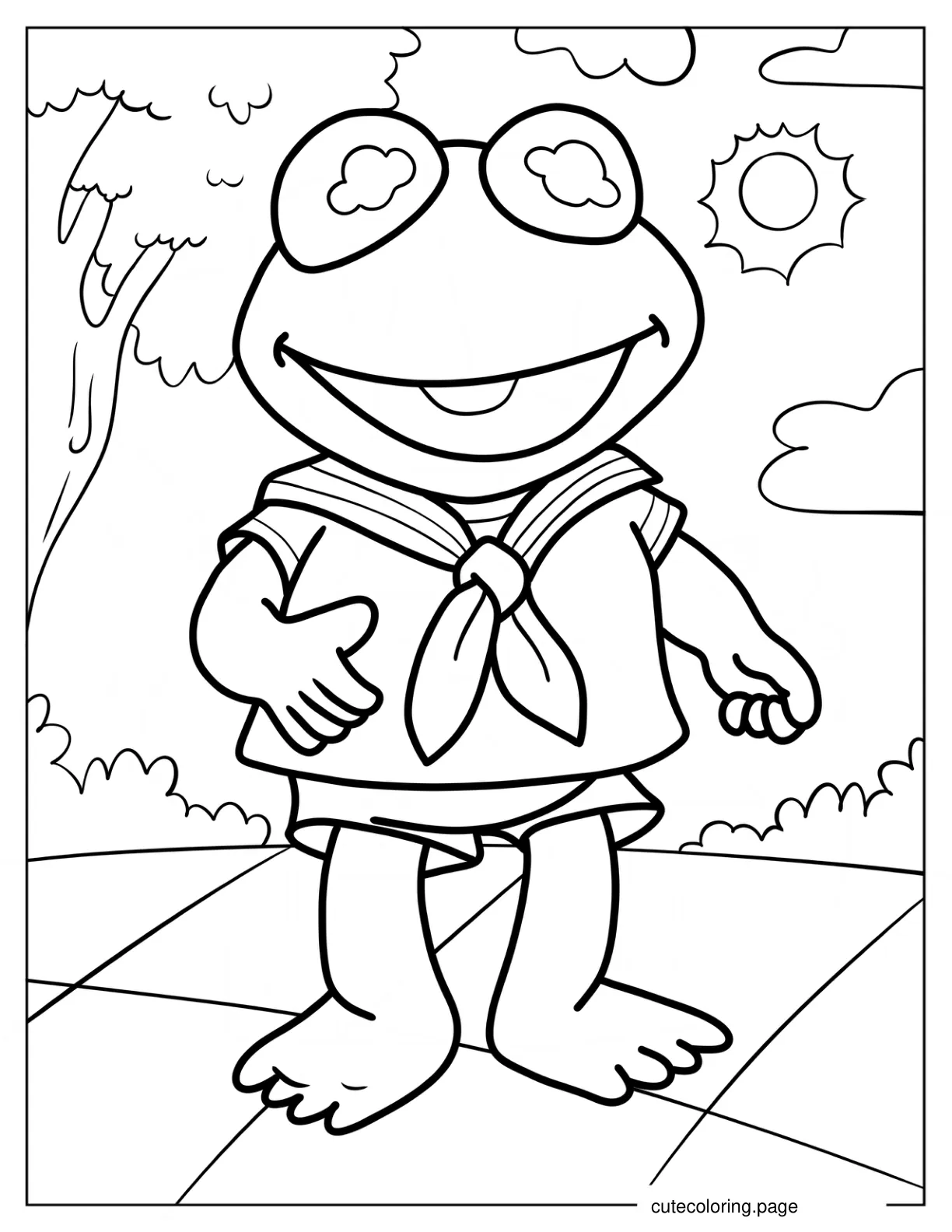 Cute Kermit The Frog In Sailor Uniform Coloring Page coloring page