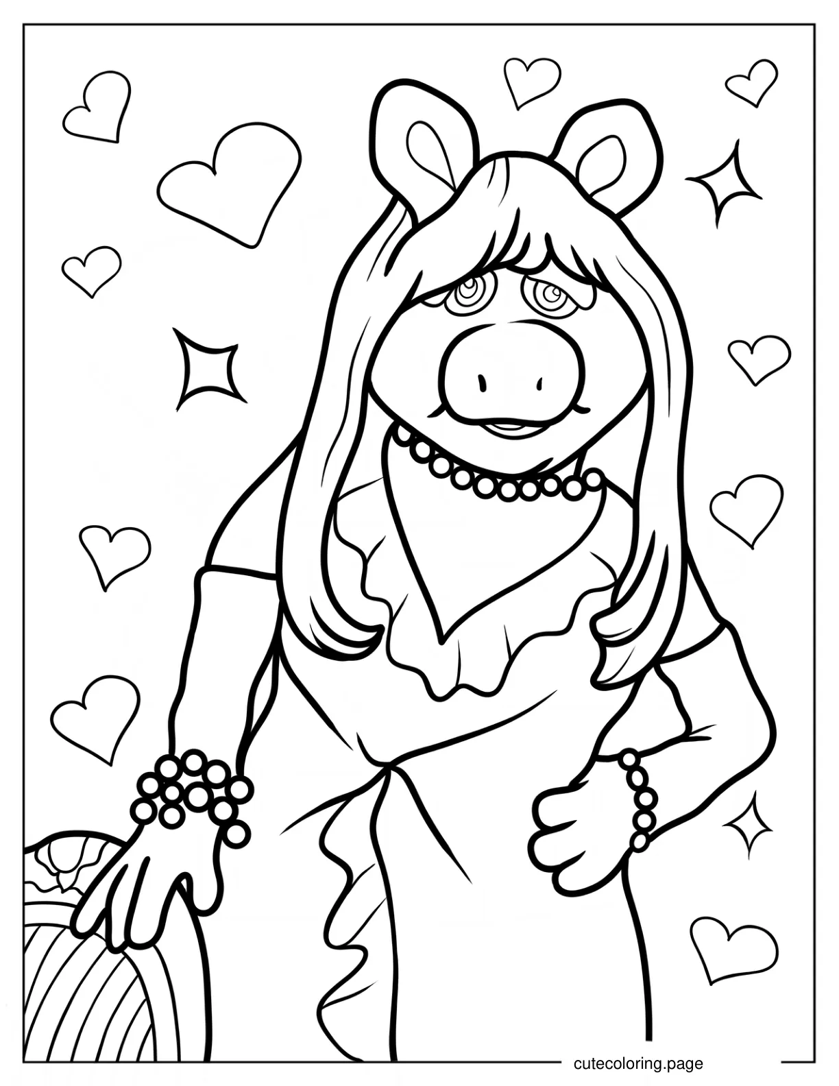 Miss Piggy In Pearls And Dress Coloring Page coloring page